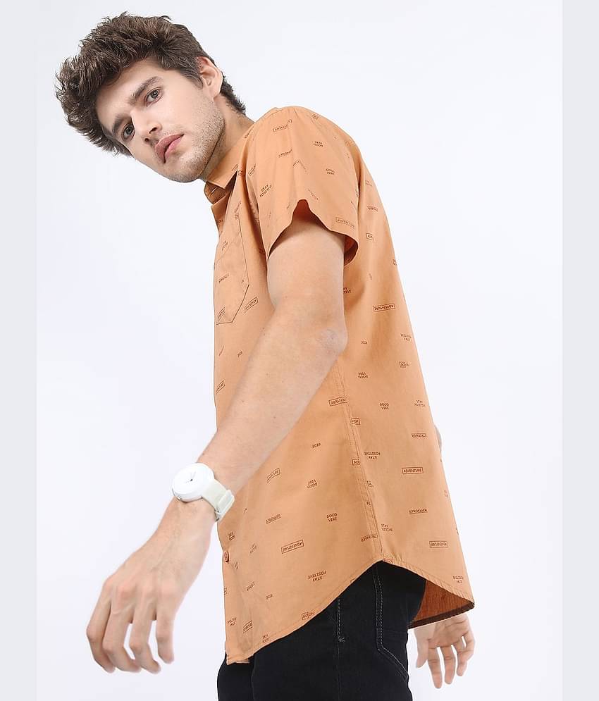 Ketch 100% Cotton Slim Fit Printed Half Sleeves Men's Casual Shirt - Rust ( Pack of 1 )