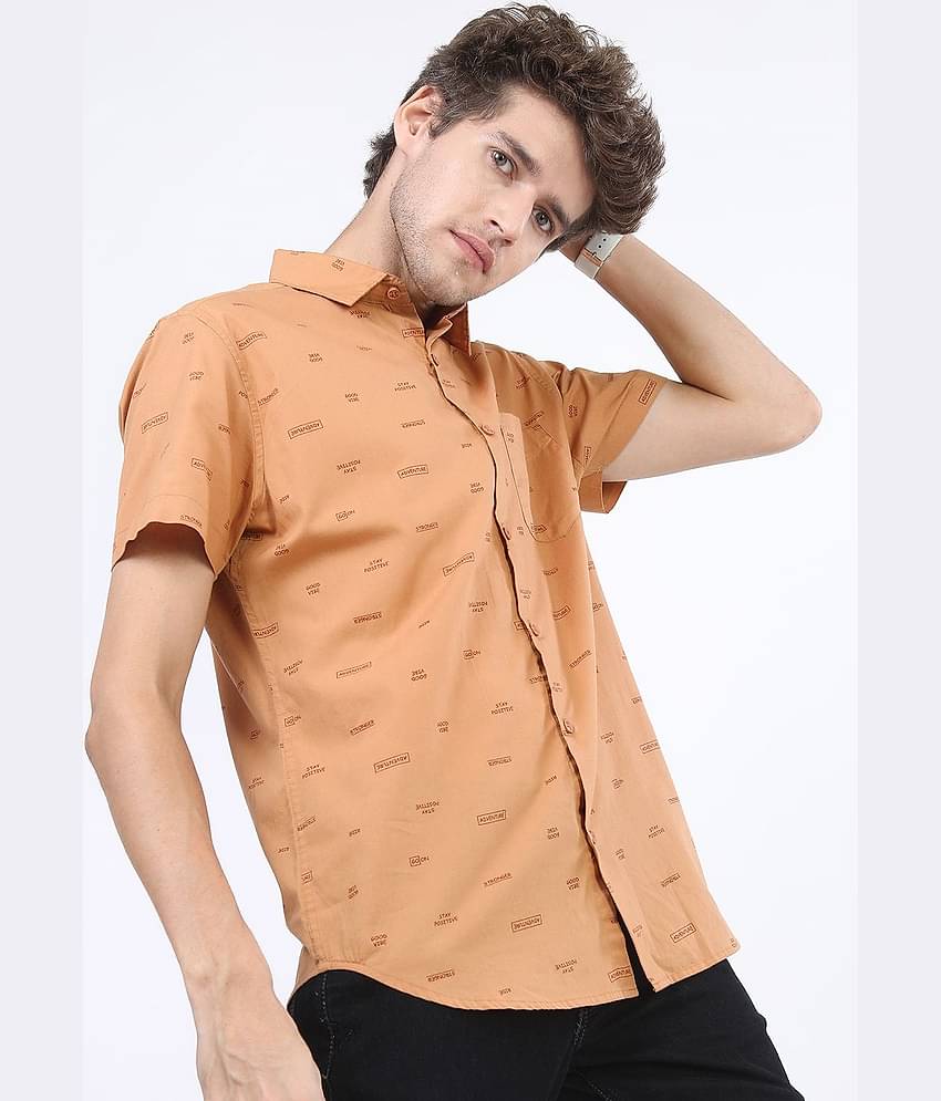 Ketch 100% Cotton Slim Fit Printed Half Sleeves Men's Casual Shirt - Rust ( Pack of 1 )