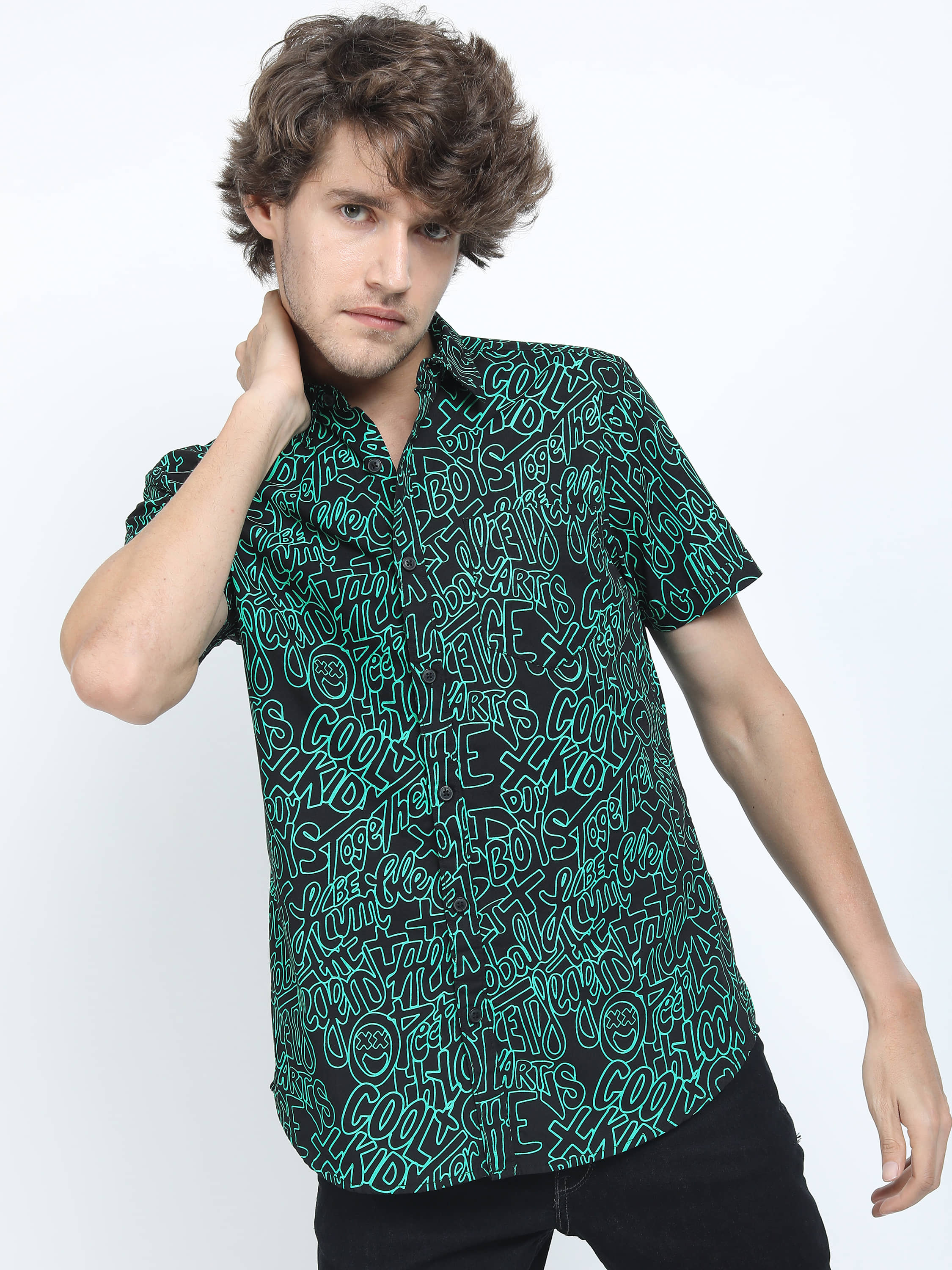 Ketch 100% Cotton Slim Fit Printed Half Sleeves Men's Casual Shirt - Black ( Pack of 1 )