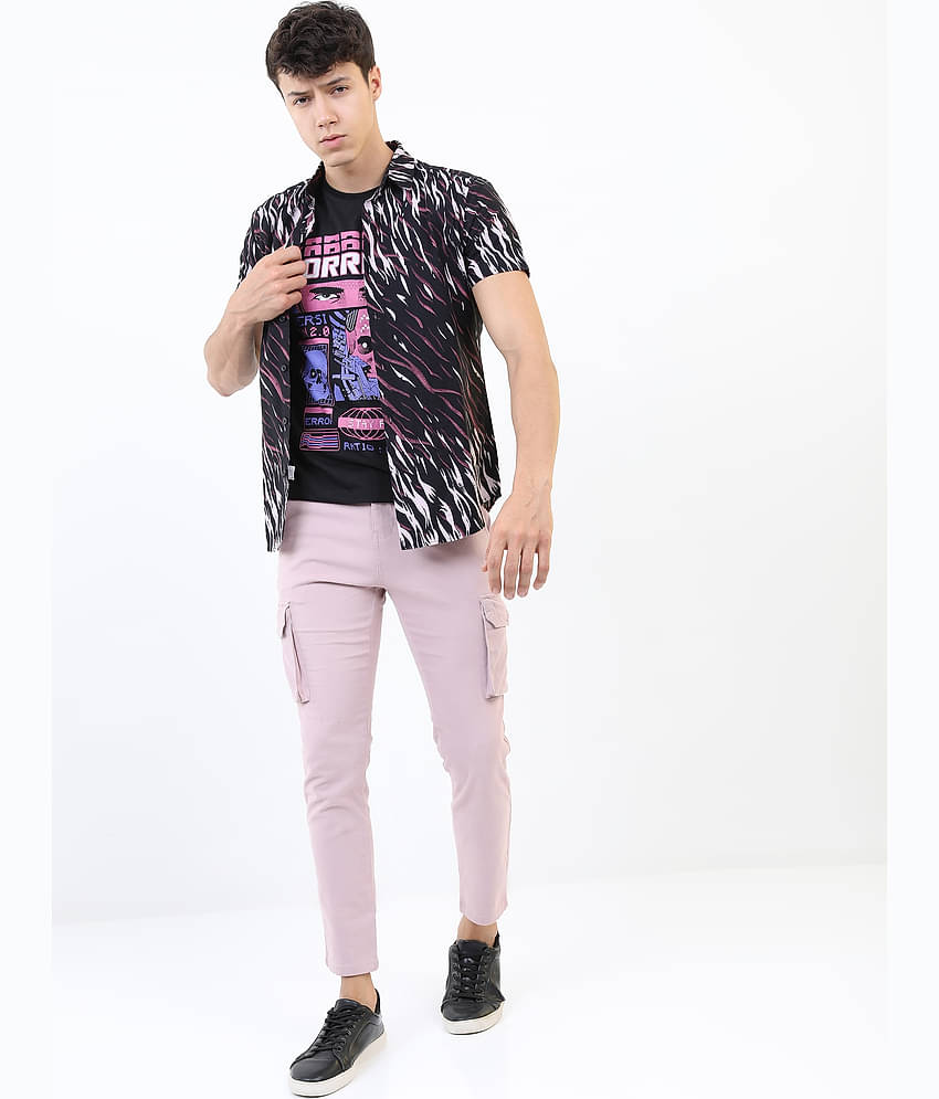 Ketch 100% Cotton Slim Fit Printed Half Sleeves Men's Casual Shirt - Black ( Pack of 1 )