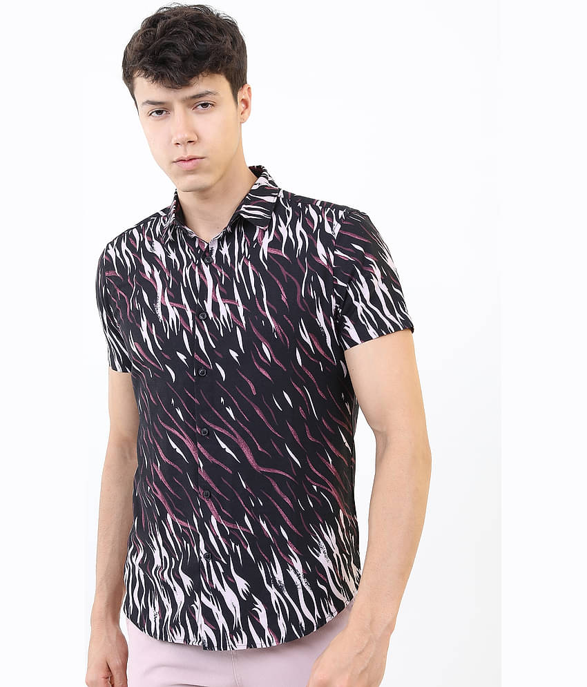Ketch 100% Cotton Slim Fit Printed Half Sleeves Men's Casual Shirt - Black ( Pack of 1 )