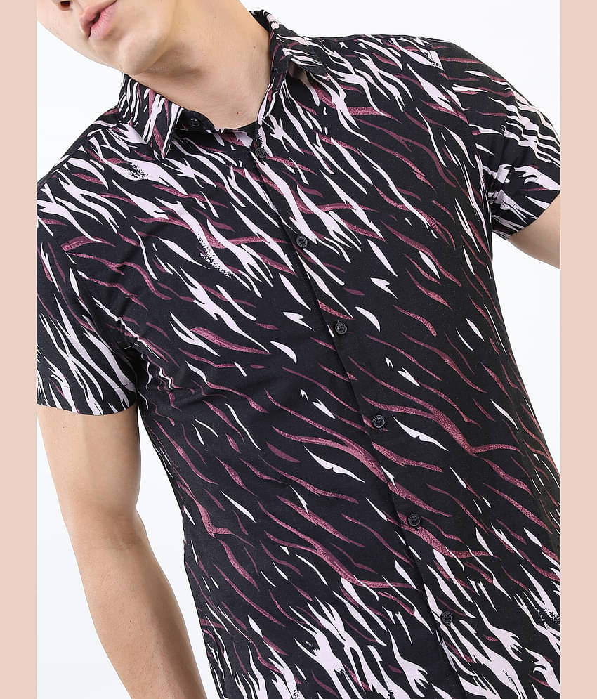 Ketch 100% Cotton Slim Fit Printed Half Sleeves Men's Casual Shirt - Black ( Pack of 1 )