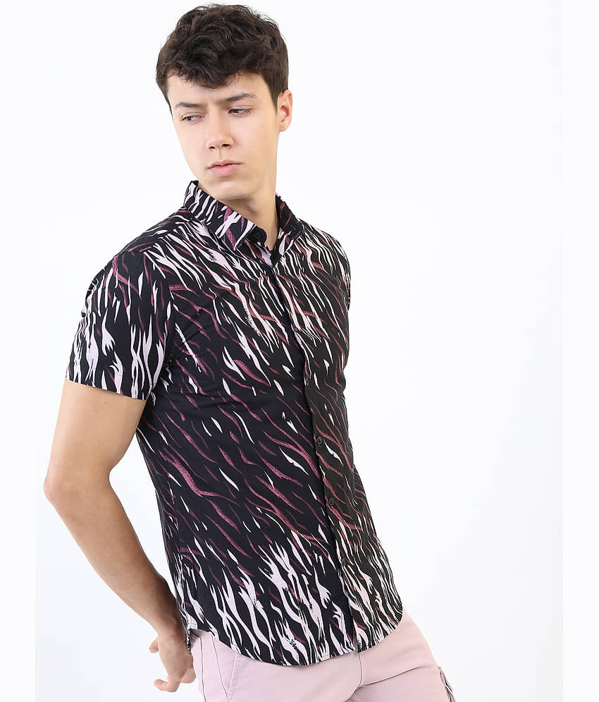 Ketch 100% Cotton Slim Fit Printed Half Sleeves Men's Casual Shirt - Black ( Pack of 1 )