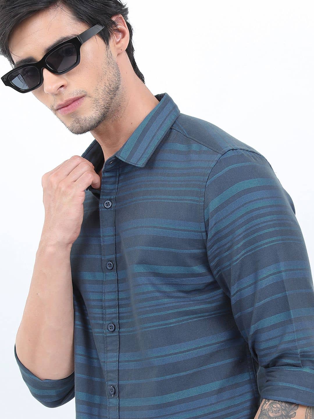 Ketch Cotton Blend Slim Fit Striped Full Sleeves Men's Casual Shirt - Teal ( Pack of 1 )
