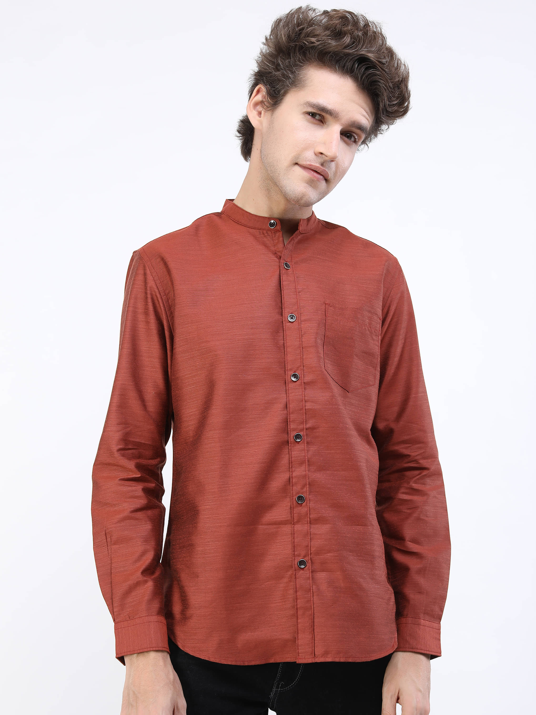 Ketch Polyester Slim Fit Solids Full Sleeves Men's Casual Shirt - Rust ( Pack of 1 )