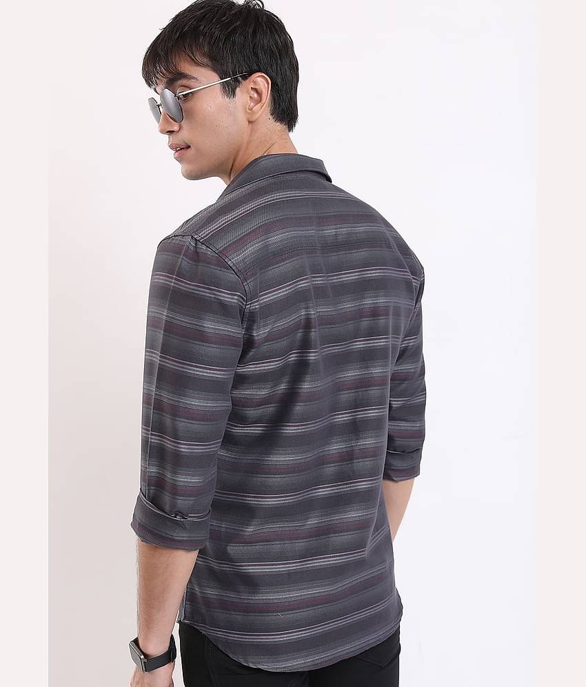Ketch Polyester Slim Fit Striped Full Sleeves Men's Casual Shirt - Grey ( Pack of 1 )