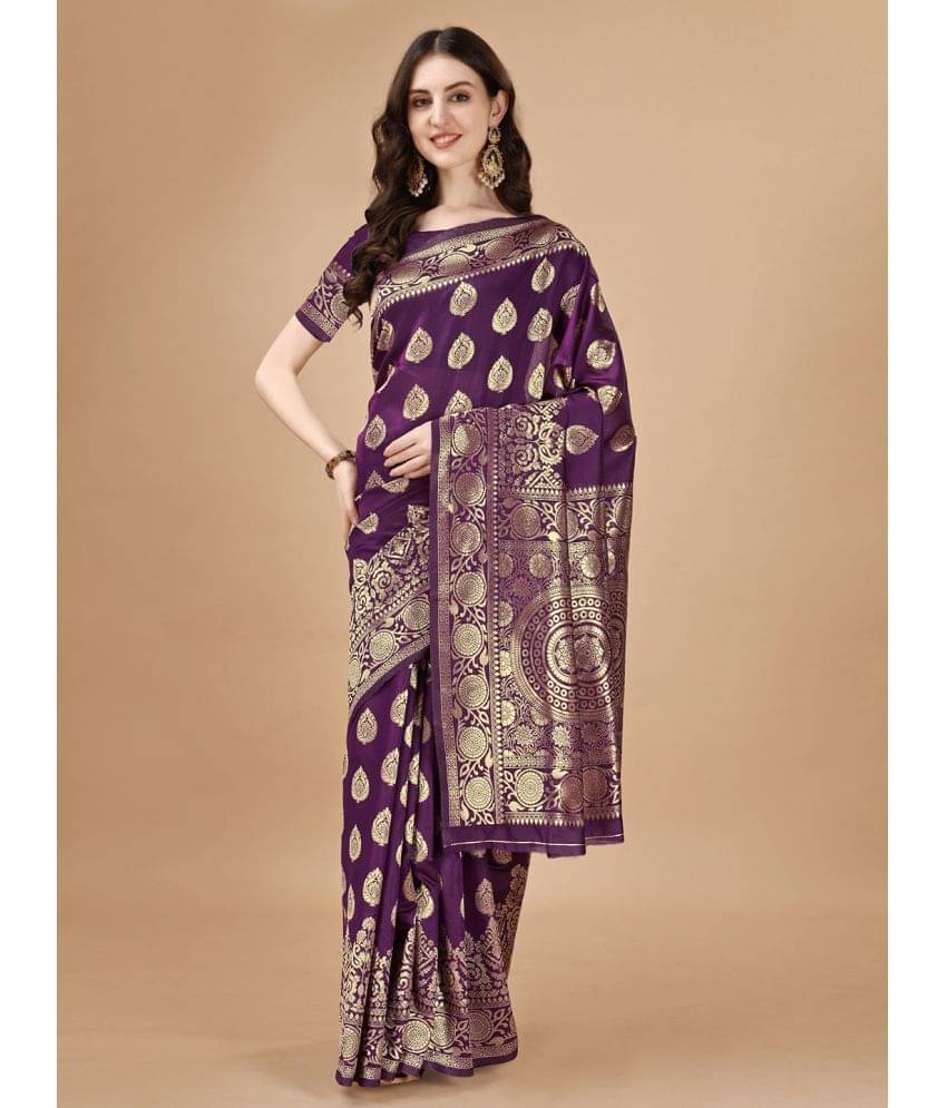 LEELAVATI Banarasi Silk Embellished Saree With Unstitched Blouse Piece ( Purple )     			LEELAVATI Banarasi Silk Embellished Saree With Unstitched Blouse Piece ( Purple )