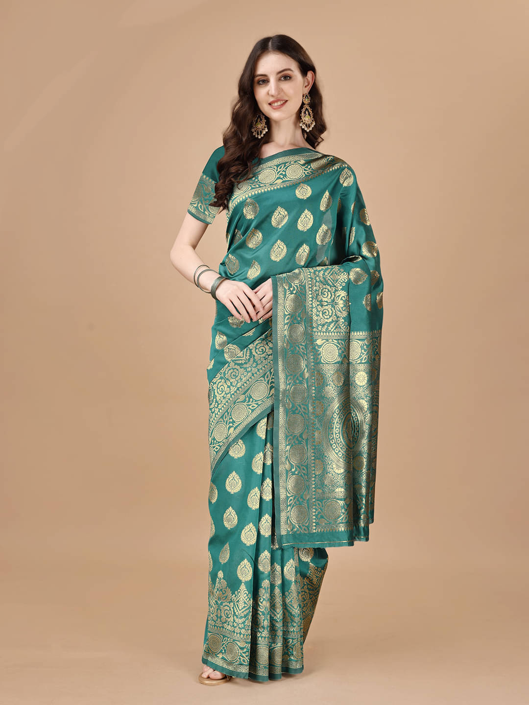 LEELAVATI Banarasi Silk Embellished Saree With Unstitched Blouse Piece ( Rama ) LEELAVATI Banarasi Silk Embellished Saree With Unstitched Blouse Piece ( Rama )
