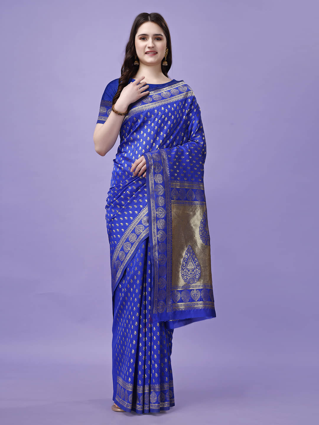LEELAVATI Banarasi Silk Embellished Saree With Unstitched Blouse Piece ( Blue ) - Sarees | Buy online on ZillyBuy