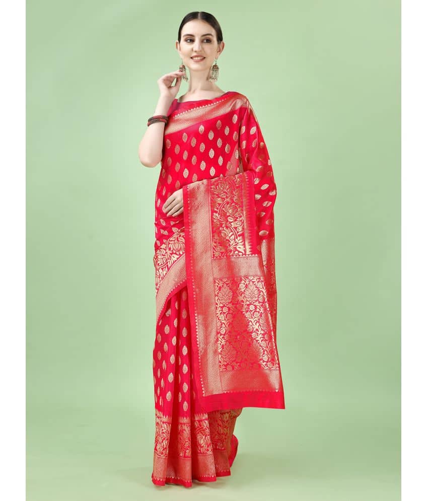 LEELAVATI Banarasi Silk Embellished Saree With Unstitched Blouse Piece ( Red ) - Sarees | Buy online on ZillyBuy