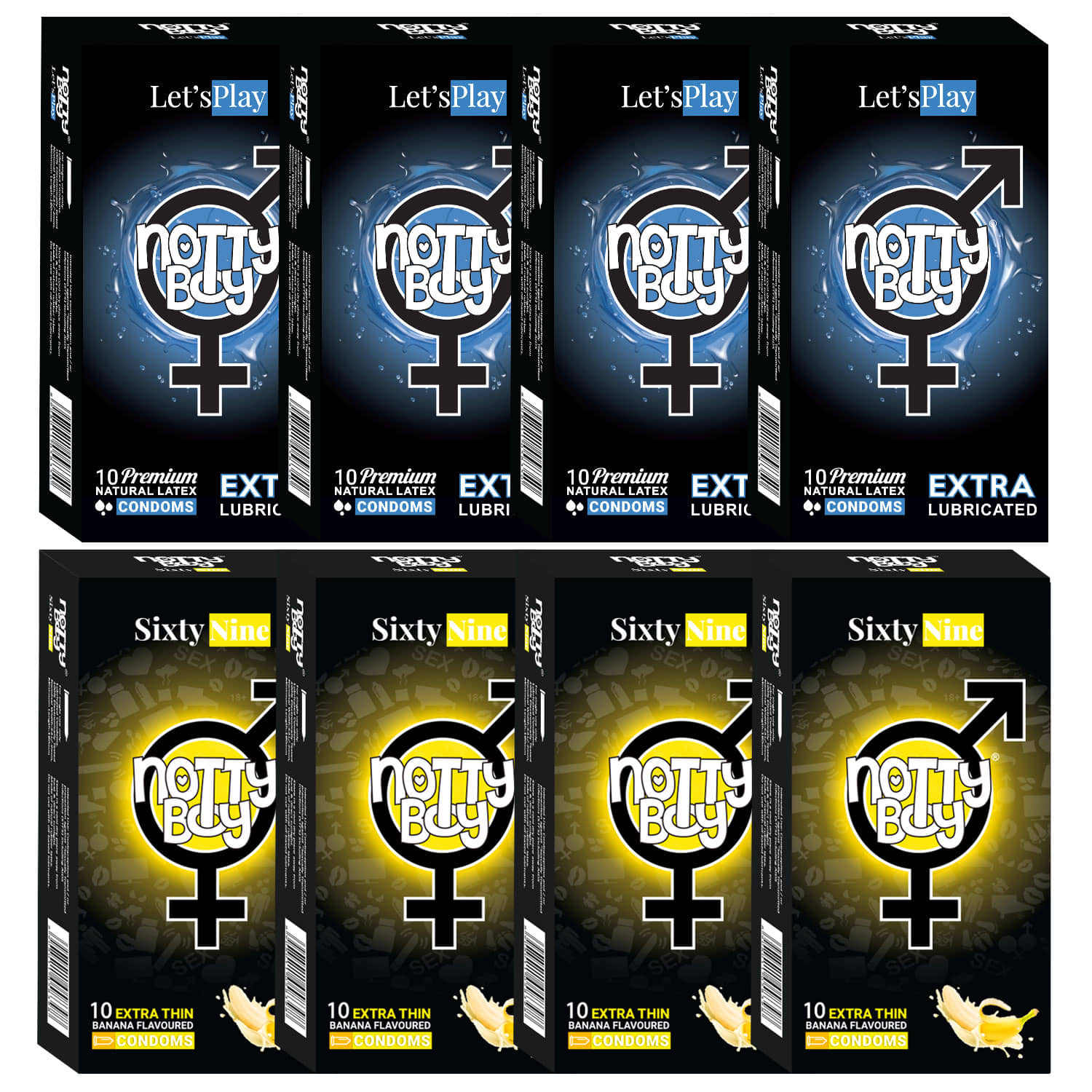 NottyBoy Banana Flavoured and Extra Lubricated Condom  (Set of 8, 80 Sheets)