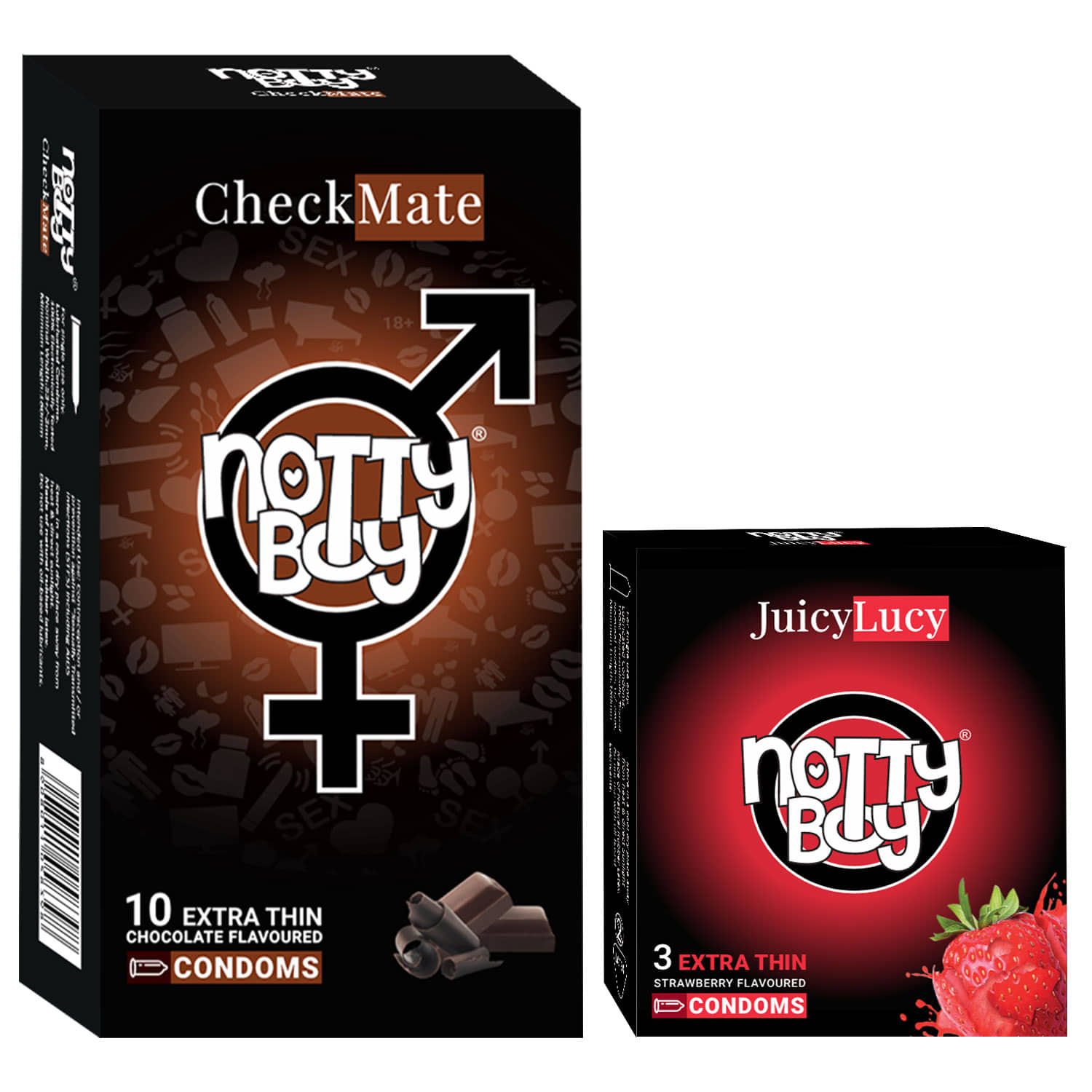 NottyBoy Extra Thin Chocolate and Strawberry Flavoured Condoms - (Set of 2, 13 Pieces)