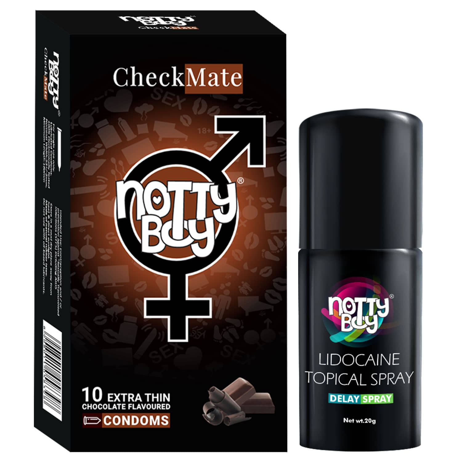 NottyBoy  Lidocaine delay Spray For Men 20g, Chocolate Flavoured Condoms - Pack of 1