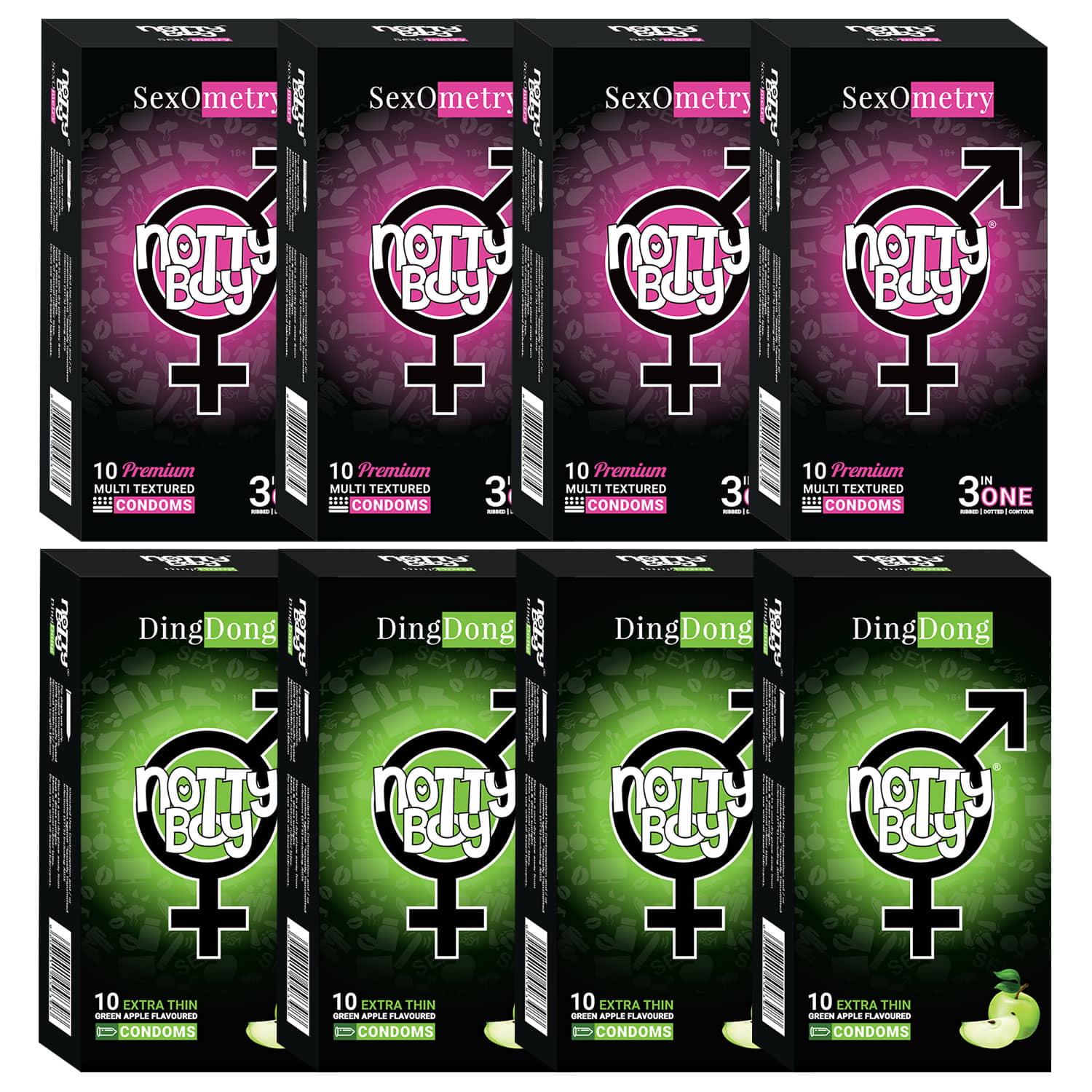 NottyBoy Multi Textured Dotted, Ribbed, Contour Condoms  (Set of 8, 80 Sheets)