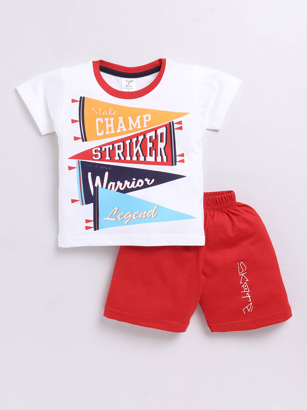 Todd N Teen Pack of 1 Boys Cotton T-Shirt & Shorts Set ( White )
