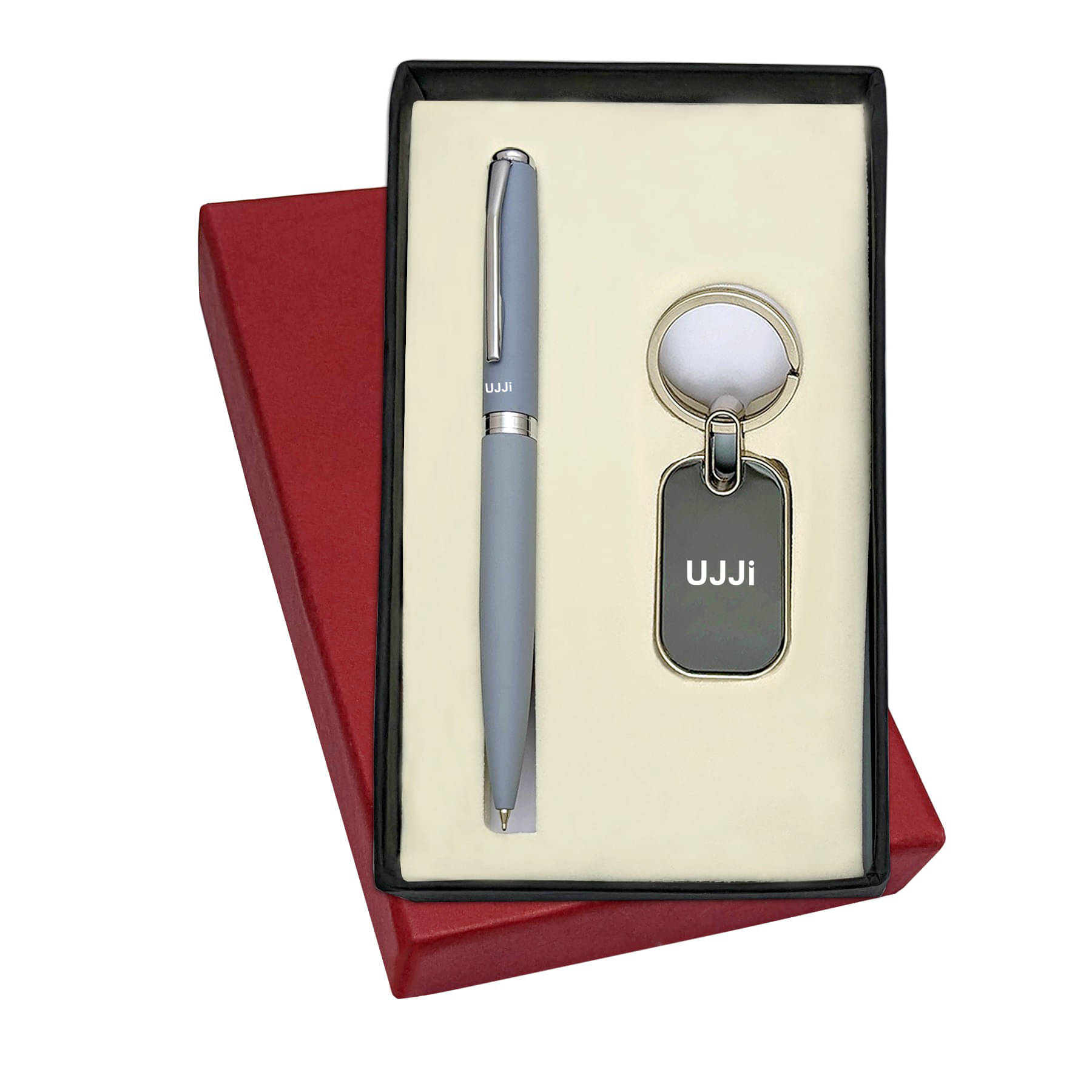     			UJJi 2in1 Set in Matte Grey Color Ball Point Pen and Keychain