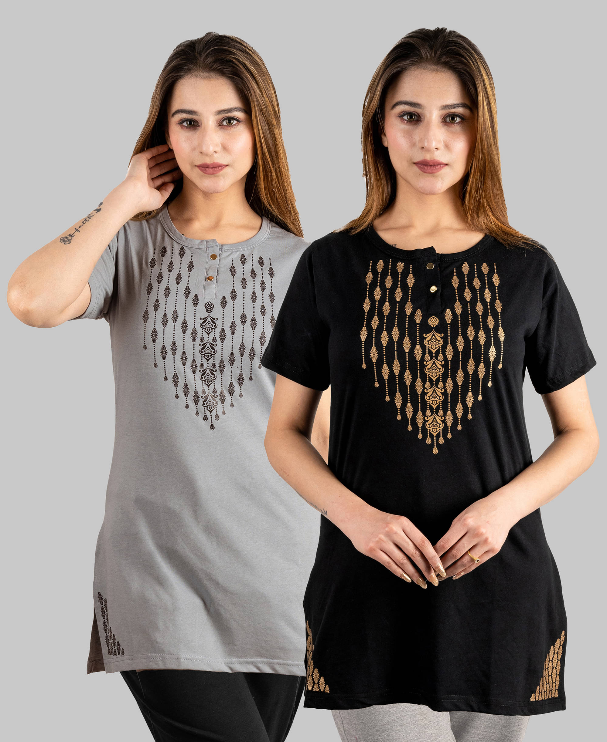 URBE Women Cotton Blend Printed Regular Fit Henley Neck T-Shirt ( Black ) URBE Women Cotton Blend Printed Regular Fit Henley Neck T-Shirt ( Black )