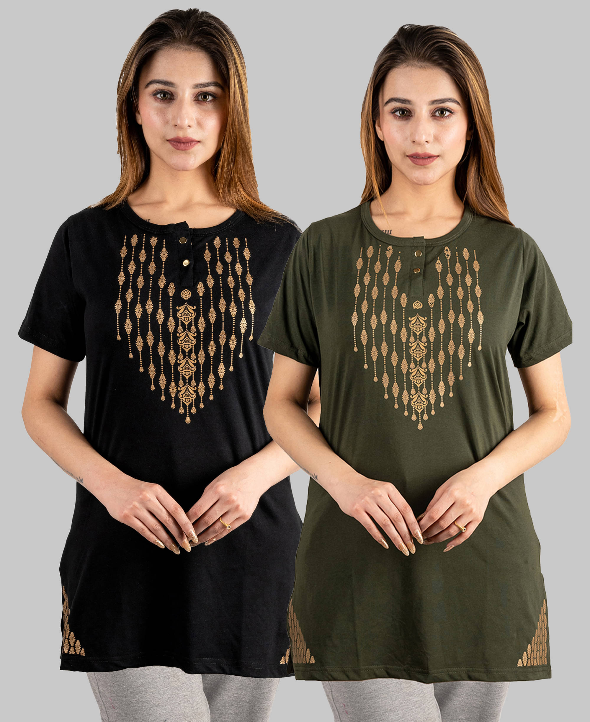 URBE Women Cotton Blend Printed Regular Fit Henley Neck T-Shirt ( Green ) URBE Women Cotton Blend Printed Regular Fit Henley Neck T-Shirt ( Green )