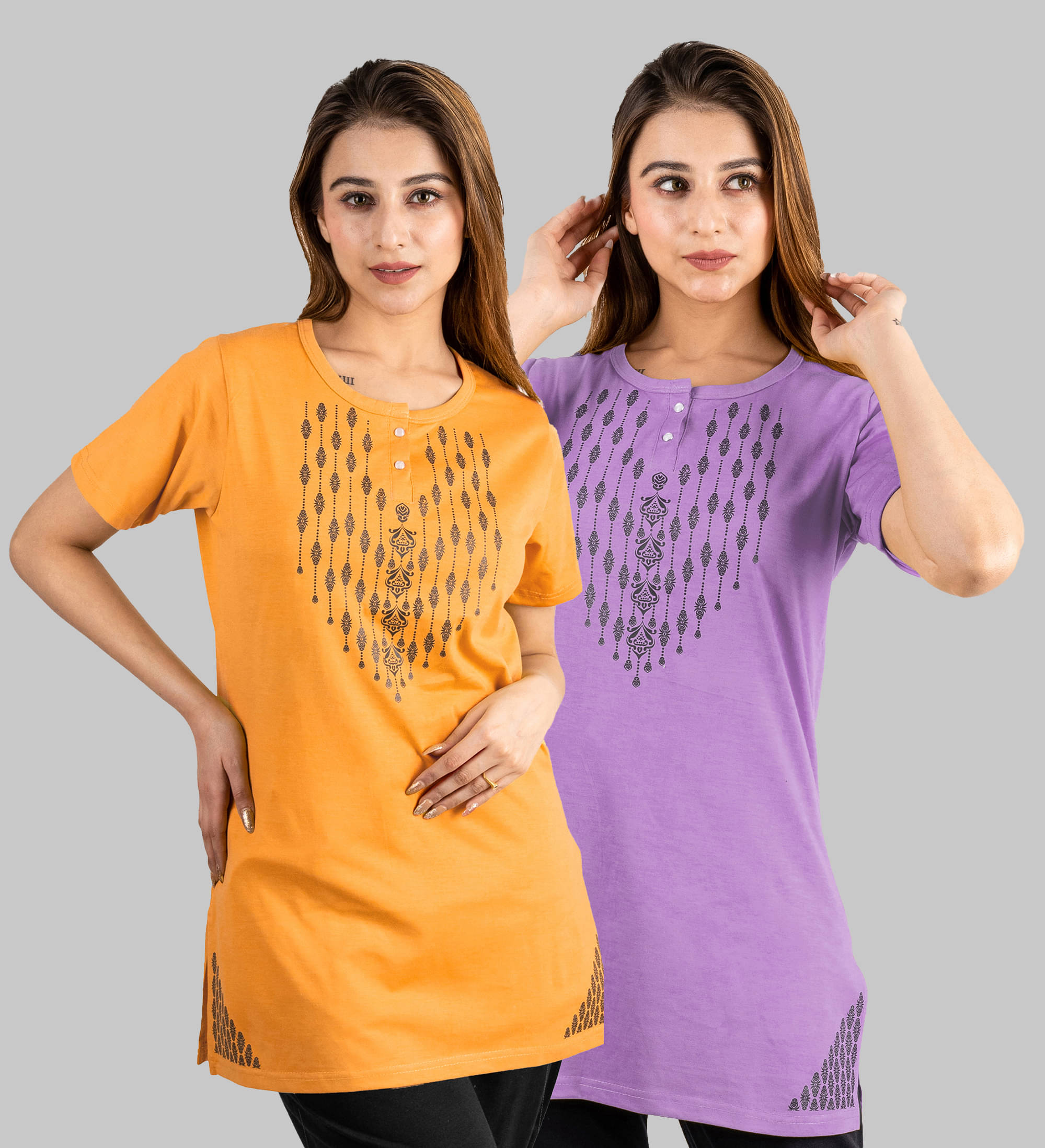     			URBE Women Cotton Blend Printed Regular Fit Round Neck T-Shirt ( Lavender )