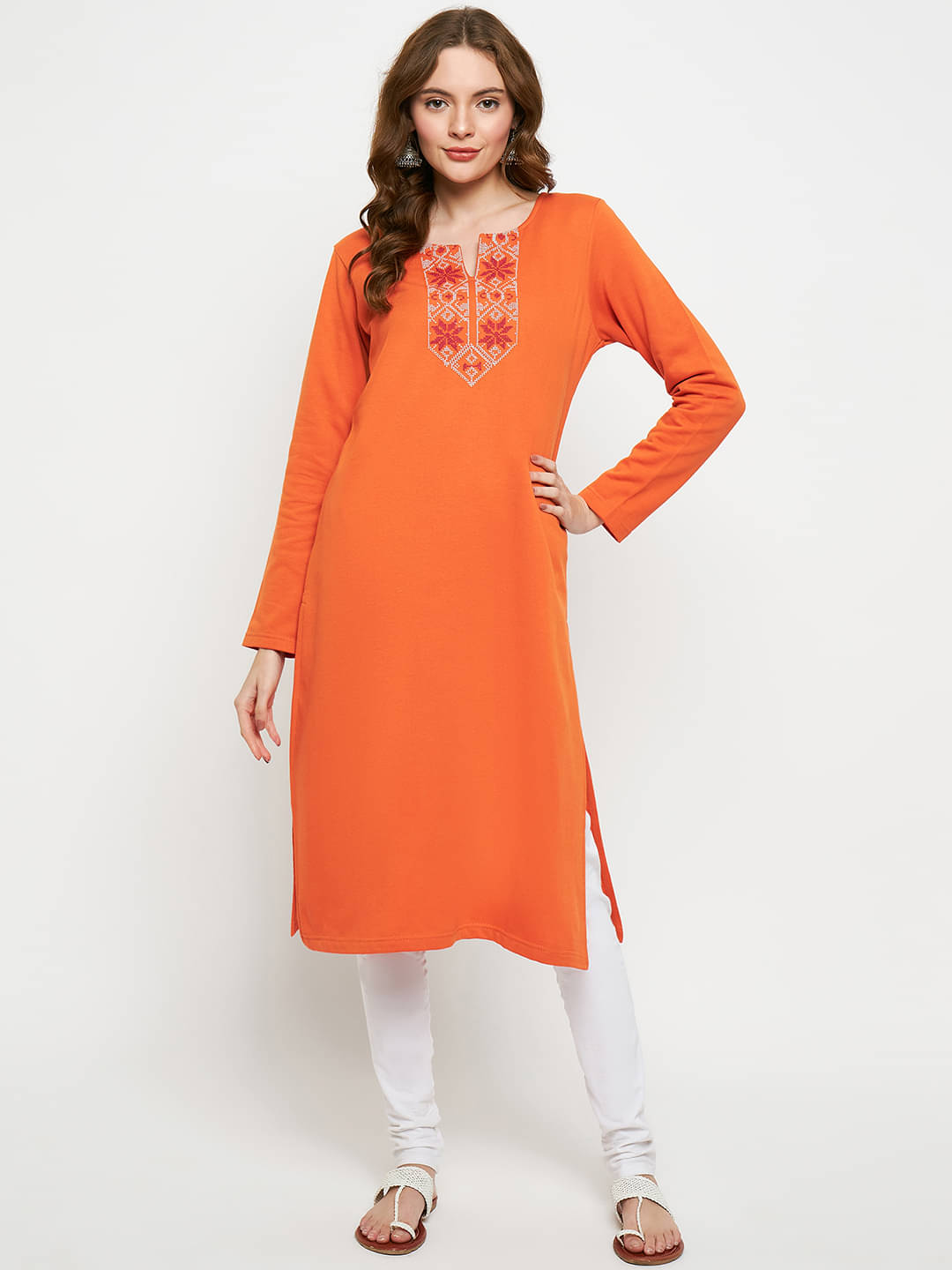     			VIAZAA Woollen Printed Straight Women's Kurti - Orange ( Pack of 1 )