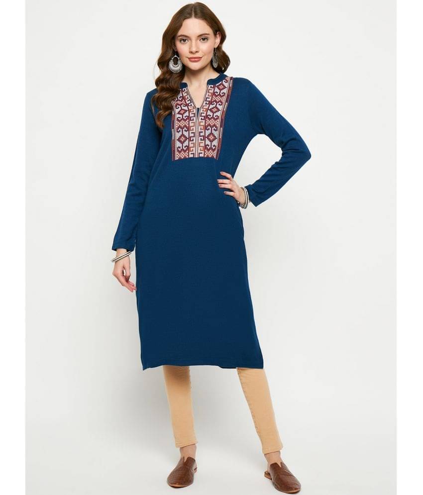     			VIAZAA Woollen Printed Straight Women's Kurti - Navy ( Pack of 1 )