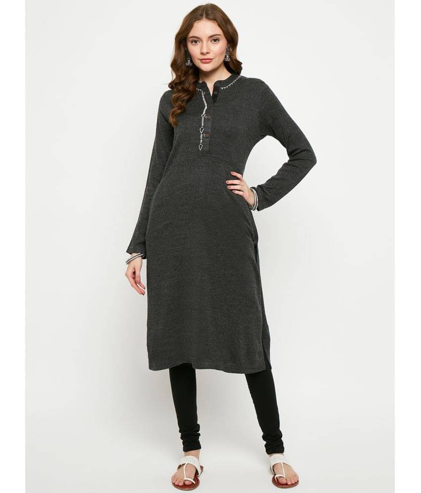 VIAZAA Woollen Solid Straight Women's Kurti - Grey ( Pack of 1 ) VIAZAA Woollen Solid Straight Women's Kurti - Grey ( Pack of 1 )