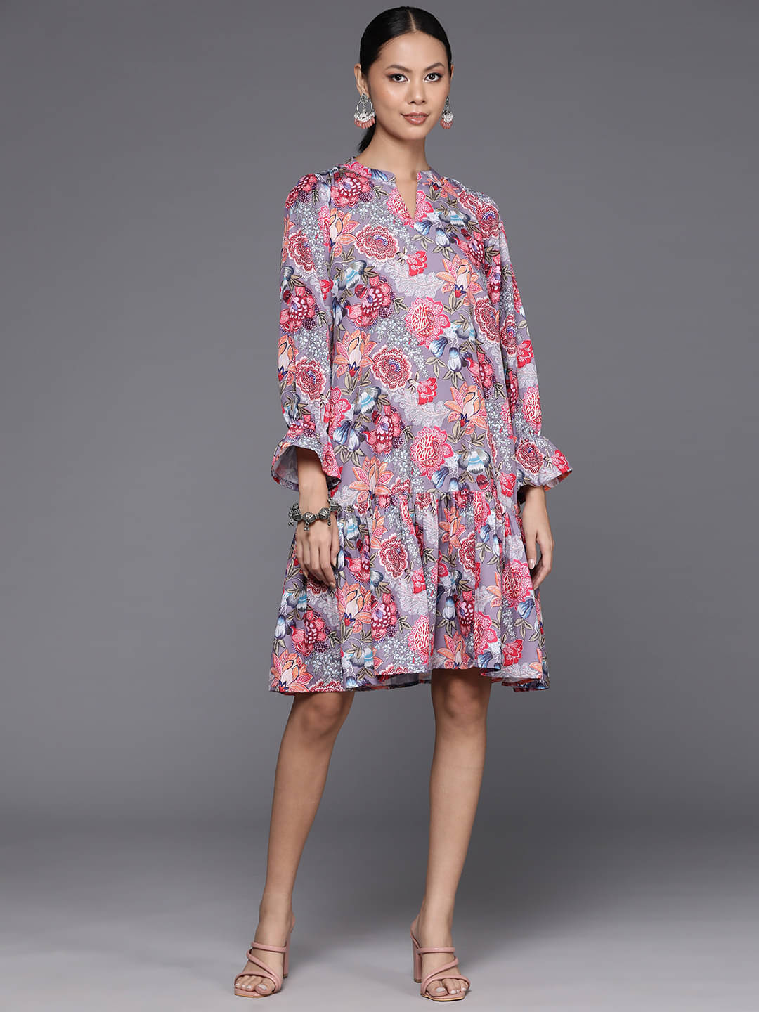 Varanga Viscose Printed Above Knee Women's A-line Dress - Mauve ( Pack of 1 ) Varanga Viscose Printed Above Knee Women's A-line Dress - Mauve ( Pack of 1 )