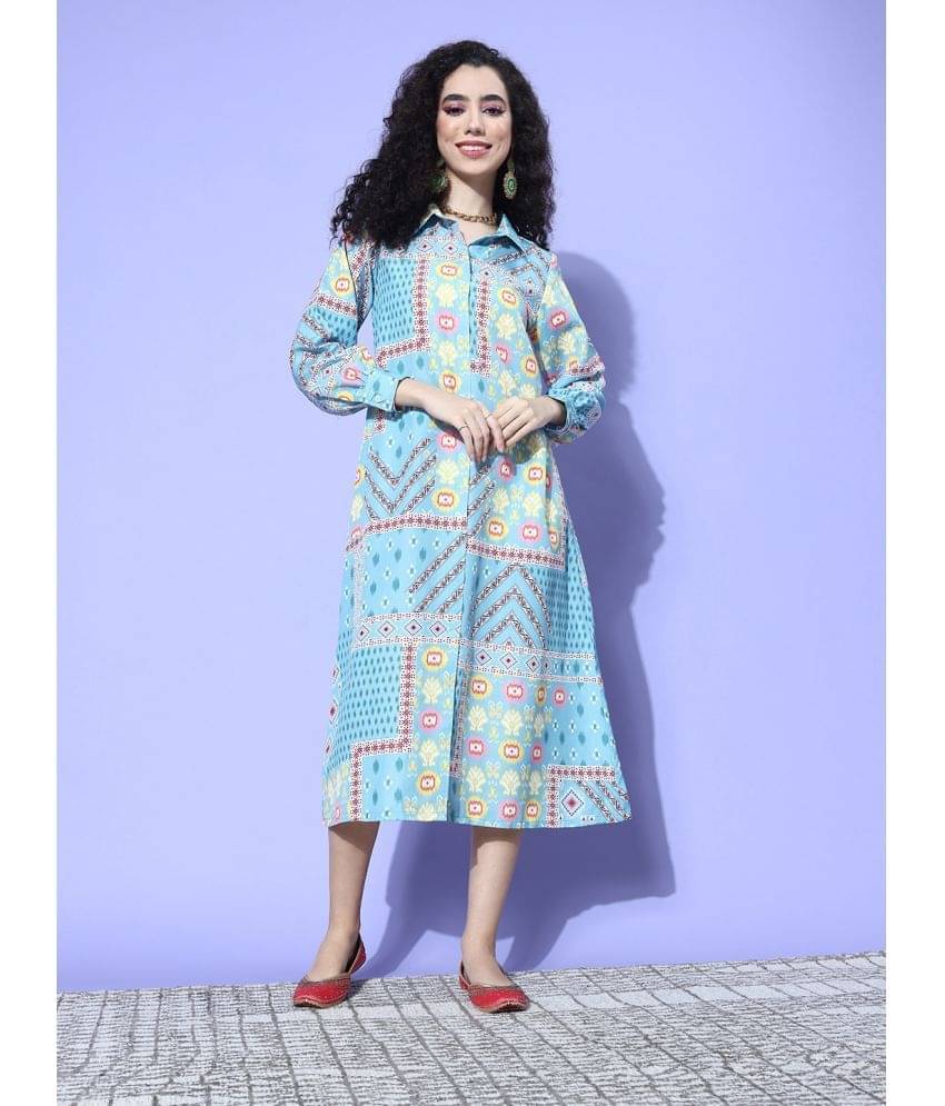     			Varanga Women Viscose Printed Ethnic Dress ( Turquoise )