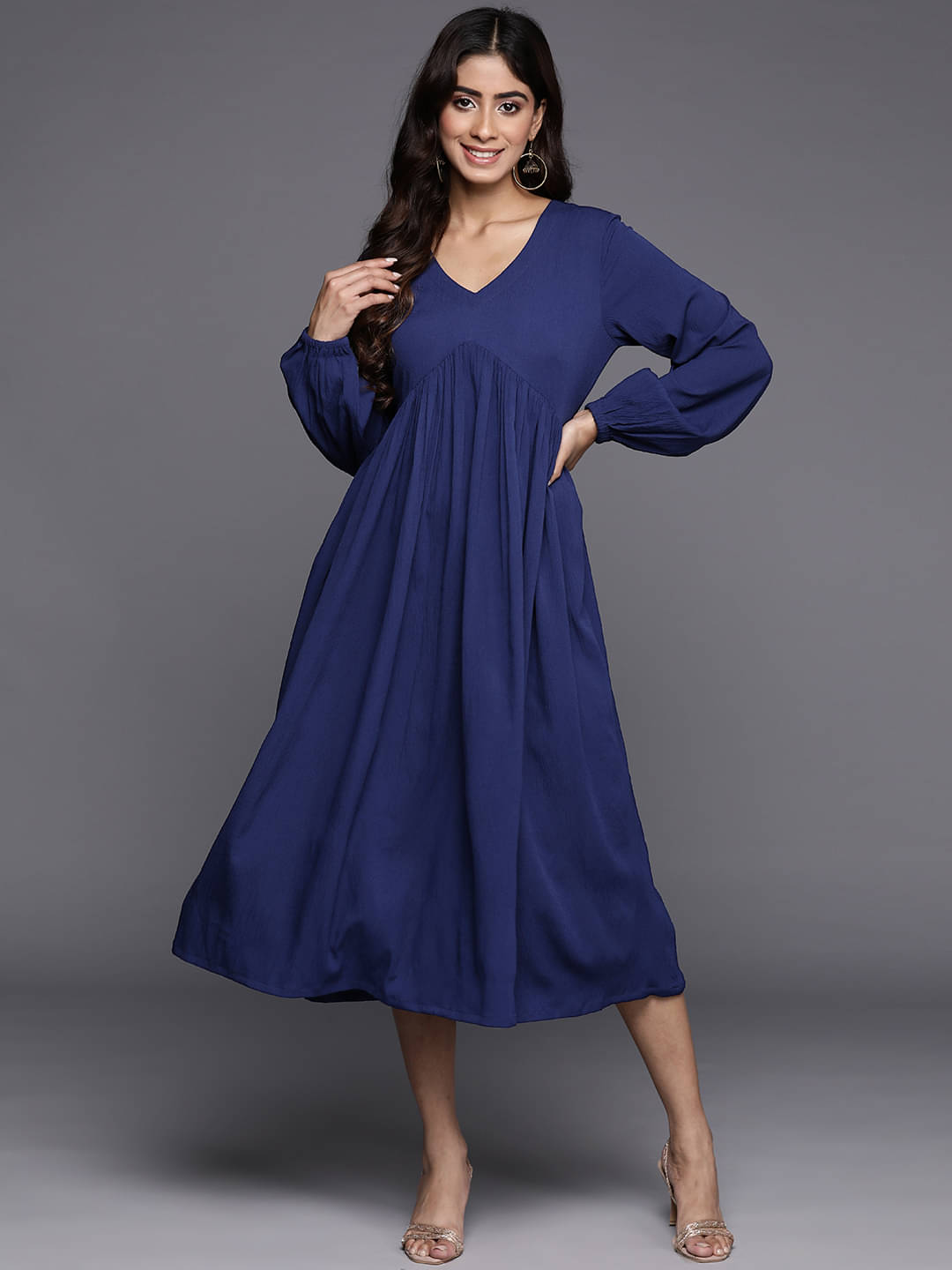 Varanga Viscose Solid Midi Women's A-line Dress - Blue ( Pack of 1 ) Varanga Viscose Solid Midi Women's A-line Dress - Blue ( Pack of 1 )