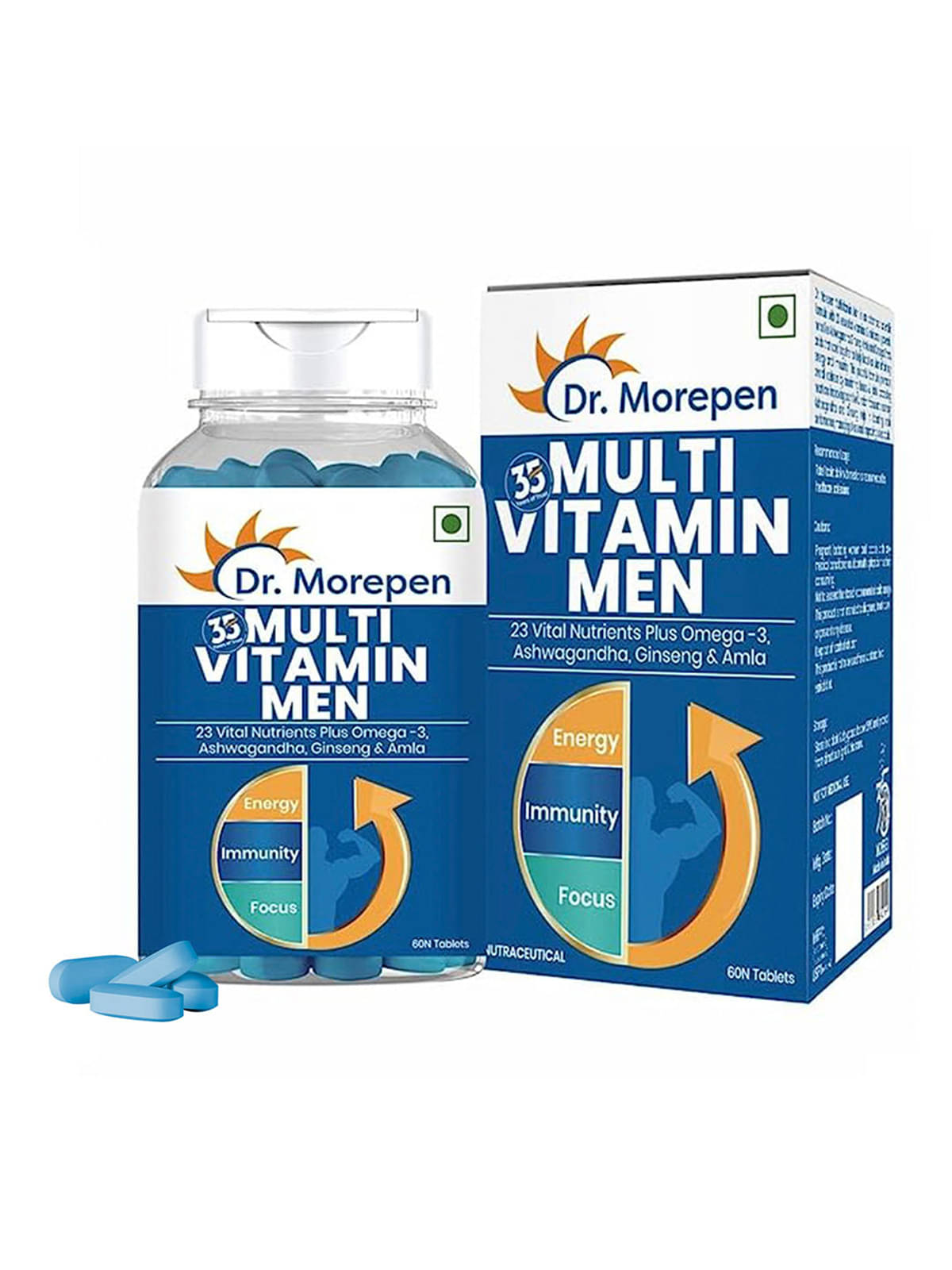 Dr. Morepen Multivitamin for Men with Omega3, Ashwagandha, Ginseng & Amla (60 Tablets ) Dr. Morepen Multivitamin for Men with Omega3, Ashwagandha, Ginseng & Amla (60 Tablets )
