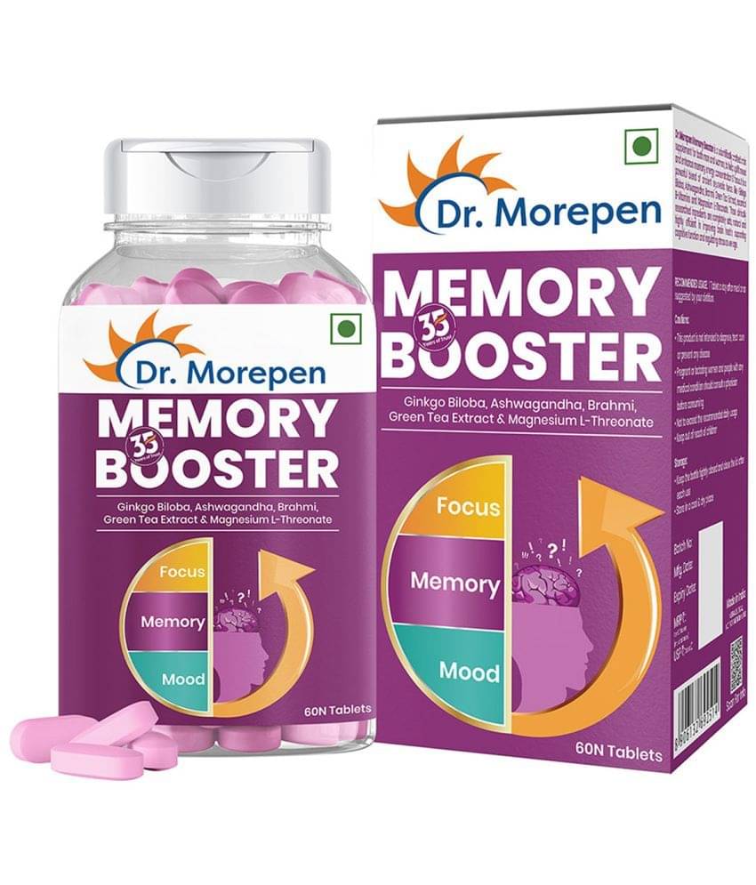 Dr. Morepen Memory Focus & Mood Tablets with GABA, Ashwagandha & Chamomile for Brain Health (60 Nos) Dr. Morepen Memory Focus & Mood Tablets with GABA, Ashwagandha & Chamomile for Brain Health (60 Nos)