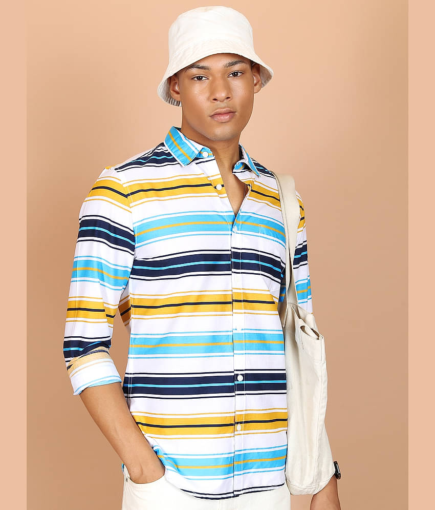 Ketch 100% Cotton Slim Fit Printed Full Sleeves Men's Casual Shirt - White ( Pack of 1 )