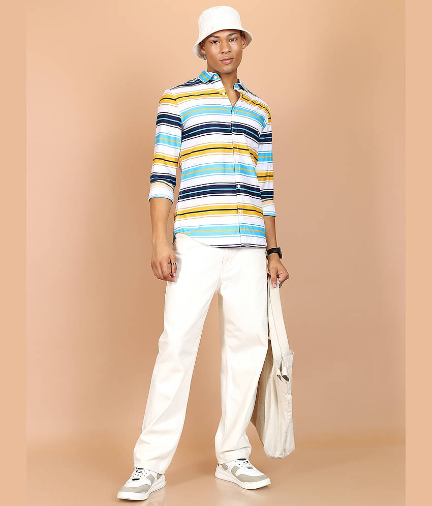 Ketch 100% Cotton Slim Fit Printed Full Sleeves Men's Casual Shirt - White ( Pack of 1 )