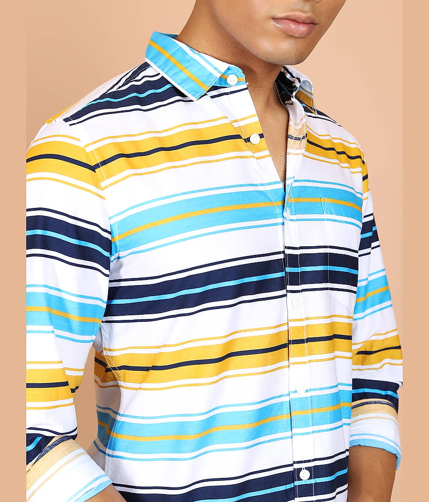 Ketch 100% Cotton Slim Fit Printed Full Sleeves Men's Casual Shirt - White ( Pack of 1 )