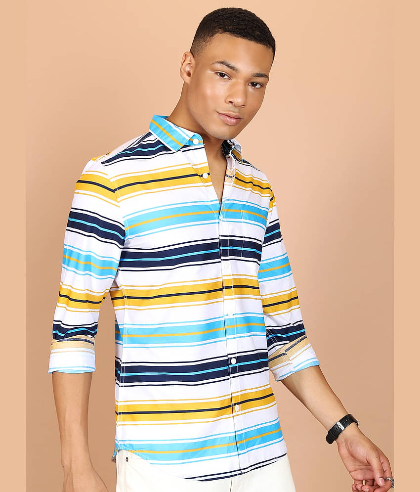 Ketch 100% Cotton Slim Fit Printed Full Sleeves Men's Casual Shirt - White ( Pack of 1 )