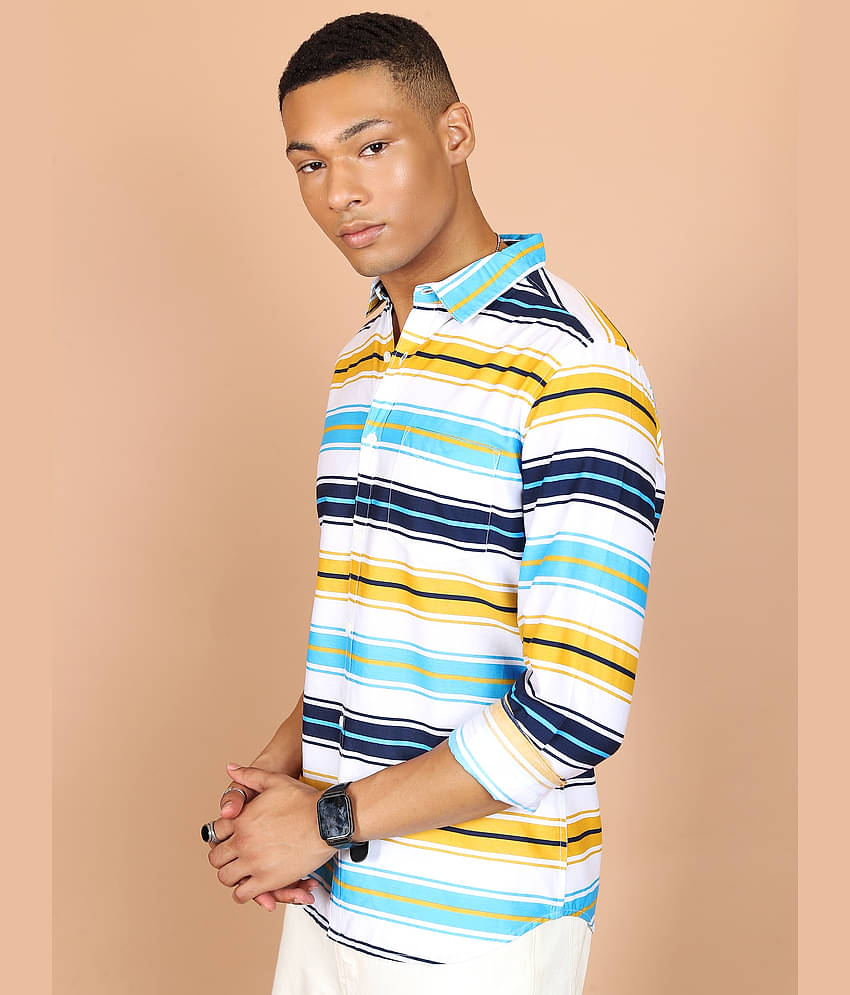 Ketch 100% Cotton Slim Fit Printed Full Sleeves Men's Casual Shirt - White ( Pack of 1 )