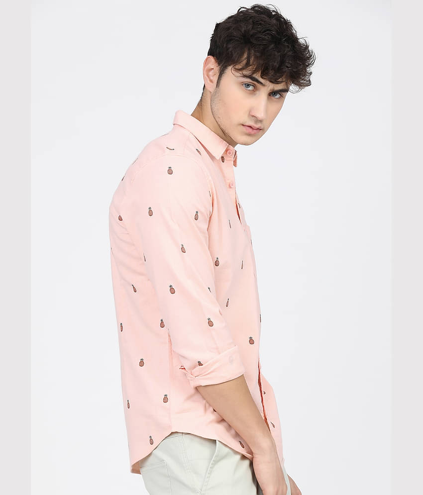Ketch 100% Cotton Slim Fit Printed Full Sleeves Men's Casual Shirt - Pink ( Pack of 1 )