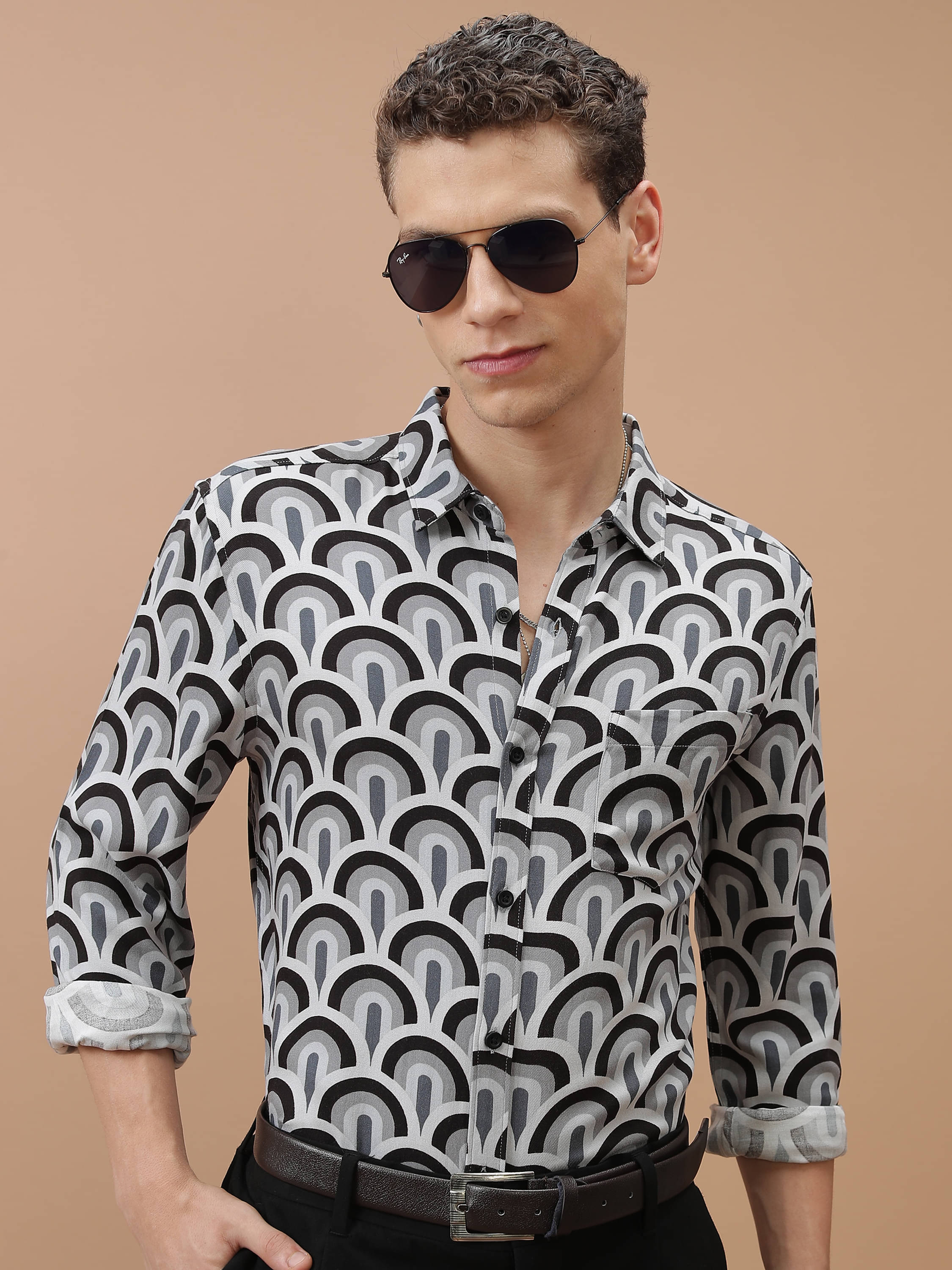     			Ketch Viscose Slim Fit Printed Full Sleeves Men's Casual Shirt - Grey ( Pack of 1 )