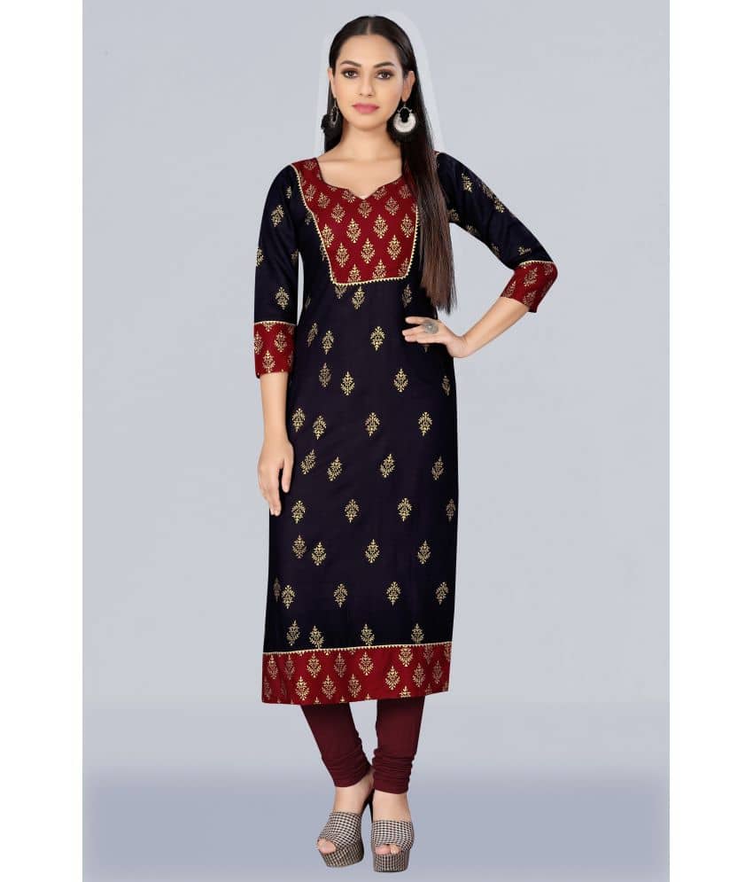 MEESORRA Rayon Printed Straight Women's Kurti - Blue ( Pack of 1 ) - Kurtis, Tunics | Buy online on ZillyBuy