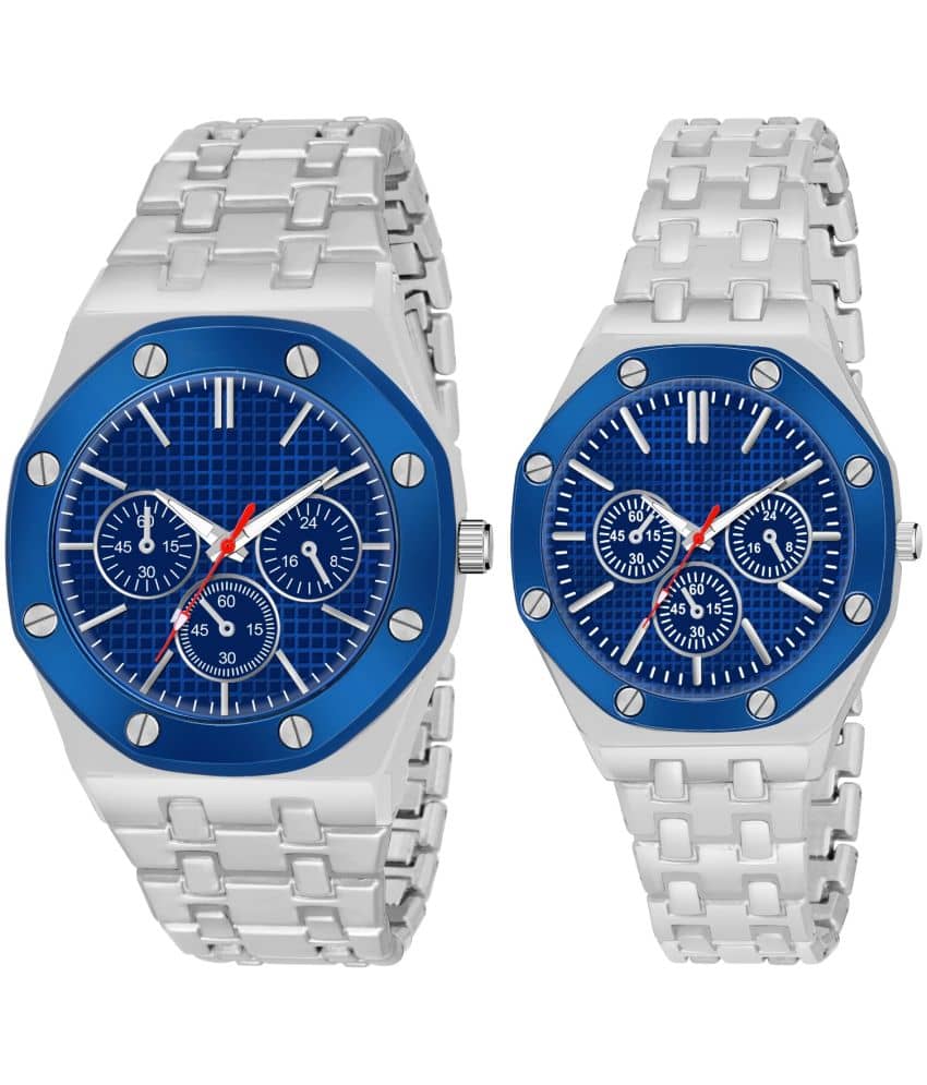 acnos Silver Stainless Steel Analog Couple's Watch