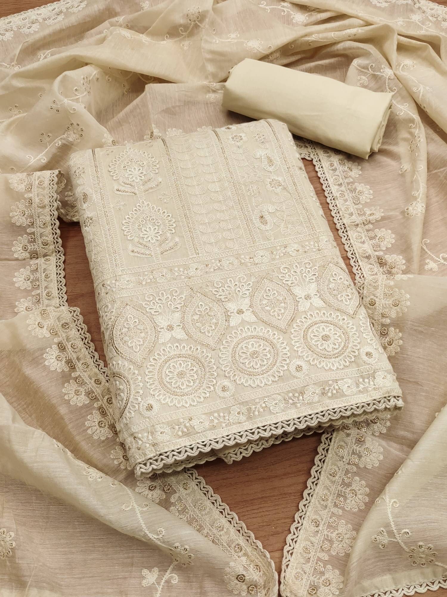 pandadi saree Unstitched Chanderi Printed Dress Material - White ( Pack of 1 ) pandadi saree Unstitched Chanderi Printed Dress Material - White ( Pack of 1 )