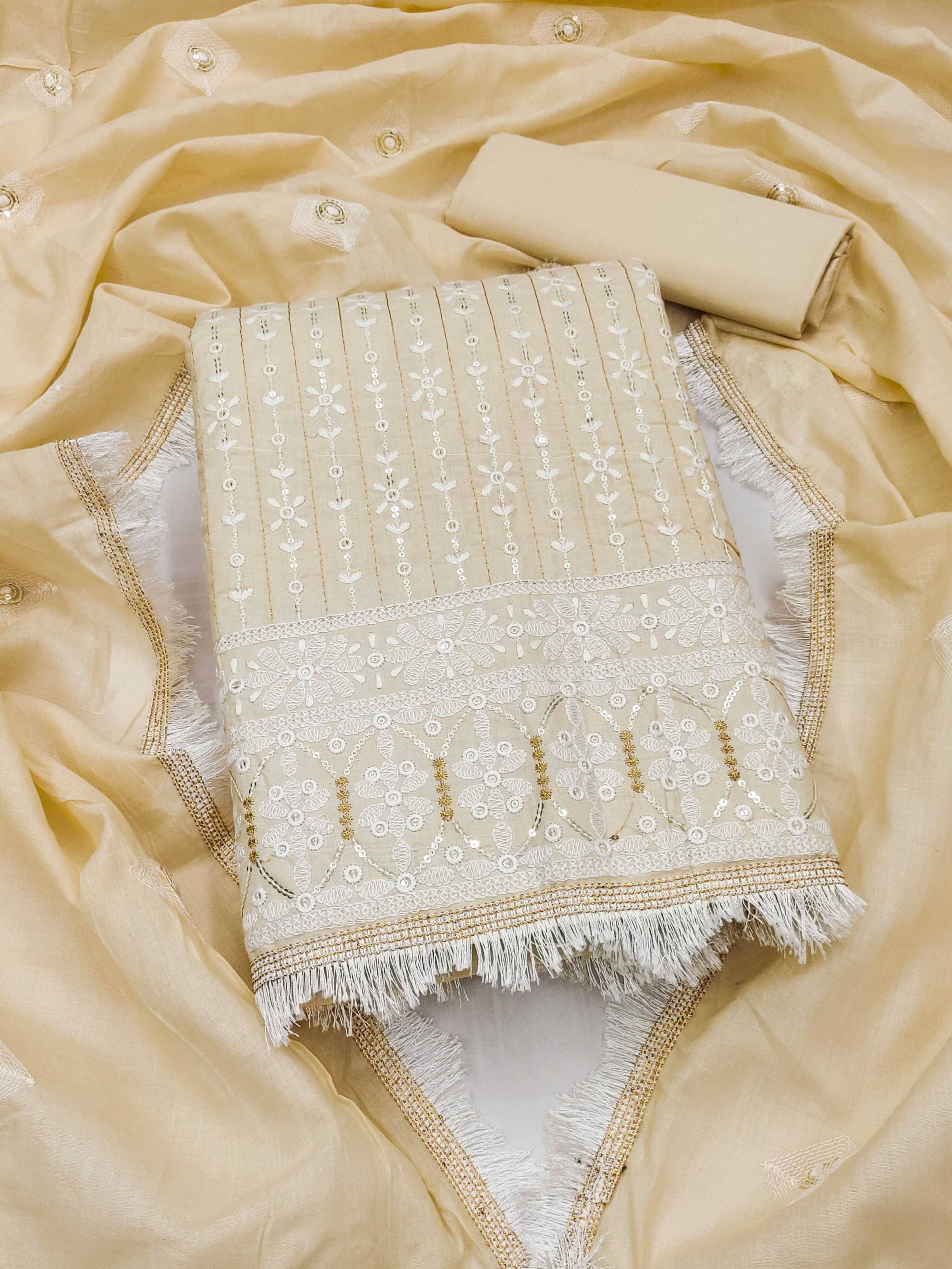 pandadi saree Unstitched Cotton Printed Dress Material - Beige ( Pack of 1 ) pandadi saree Unstitched Cotton Printed Dress Material - Beige ( Pack of 1 )