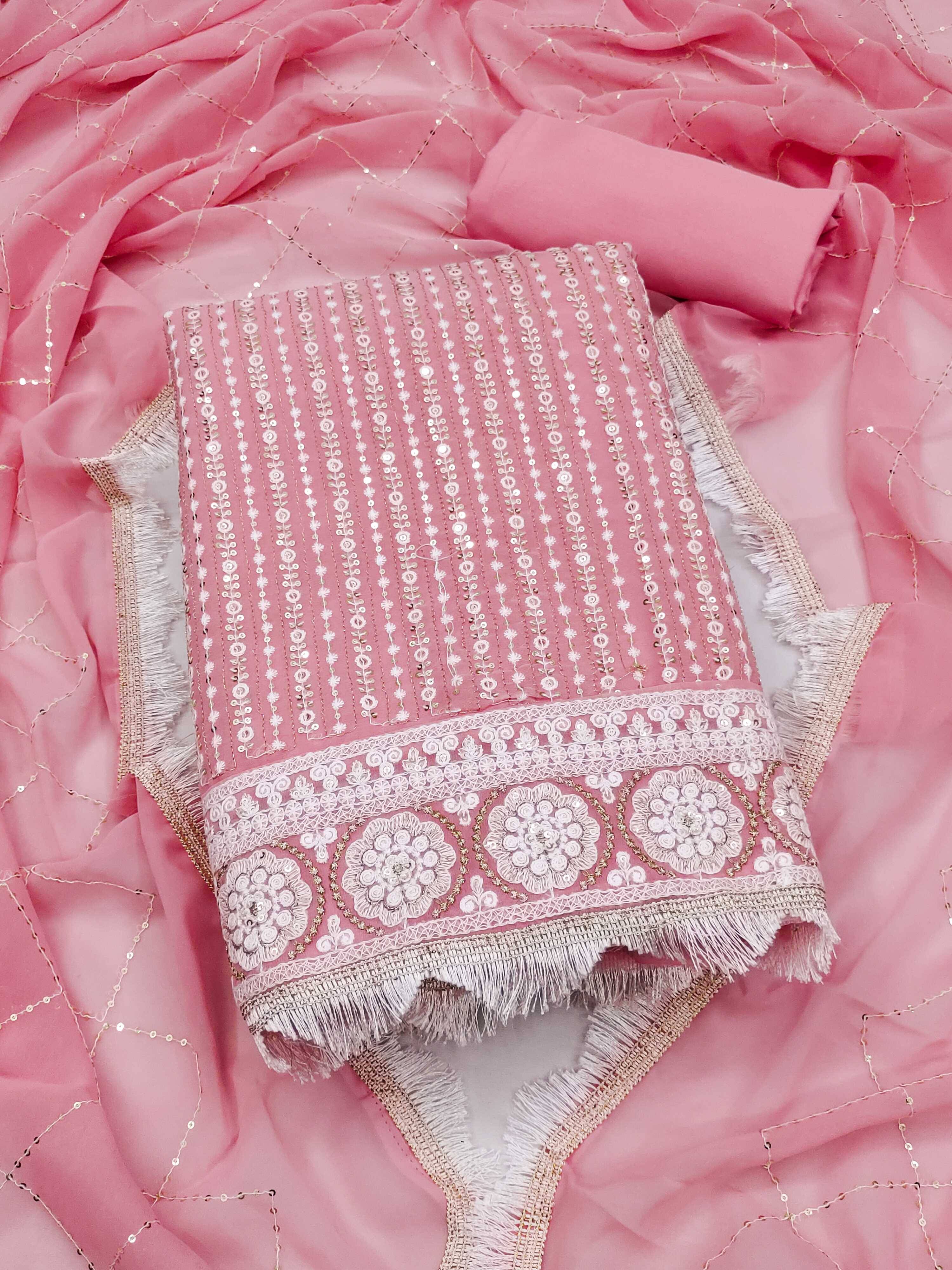 pandadi saree Unstitched Georgette Embroidered Dress Material - Pink ( Pack of 1 ) pandadi saree Unstitched Georgette Embroidered Dress Material - Pink ( Pack of 1 )