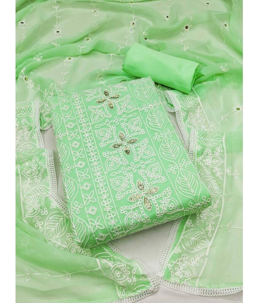     			pandadi saree Unstitched Georgette Printed Dress Material - Green ( Pack of 1 )