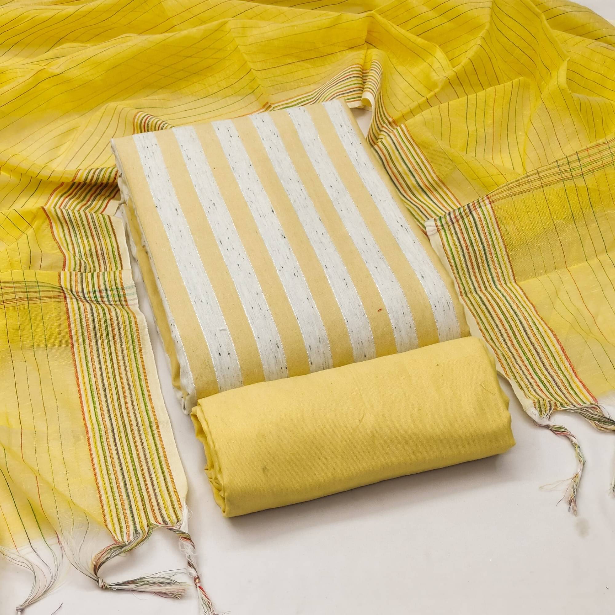 pandadi saree Unstitched Jacquard Embroidered Dress Material - Yellow ( Pack of 1 )     			pandadi saree Unstitched Jacquard Embroidered Dress Material - Yellow ( Pack of 1 )