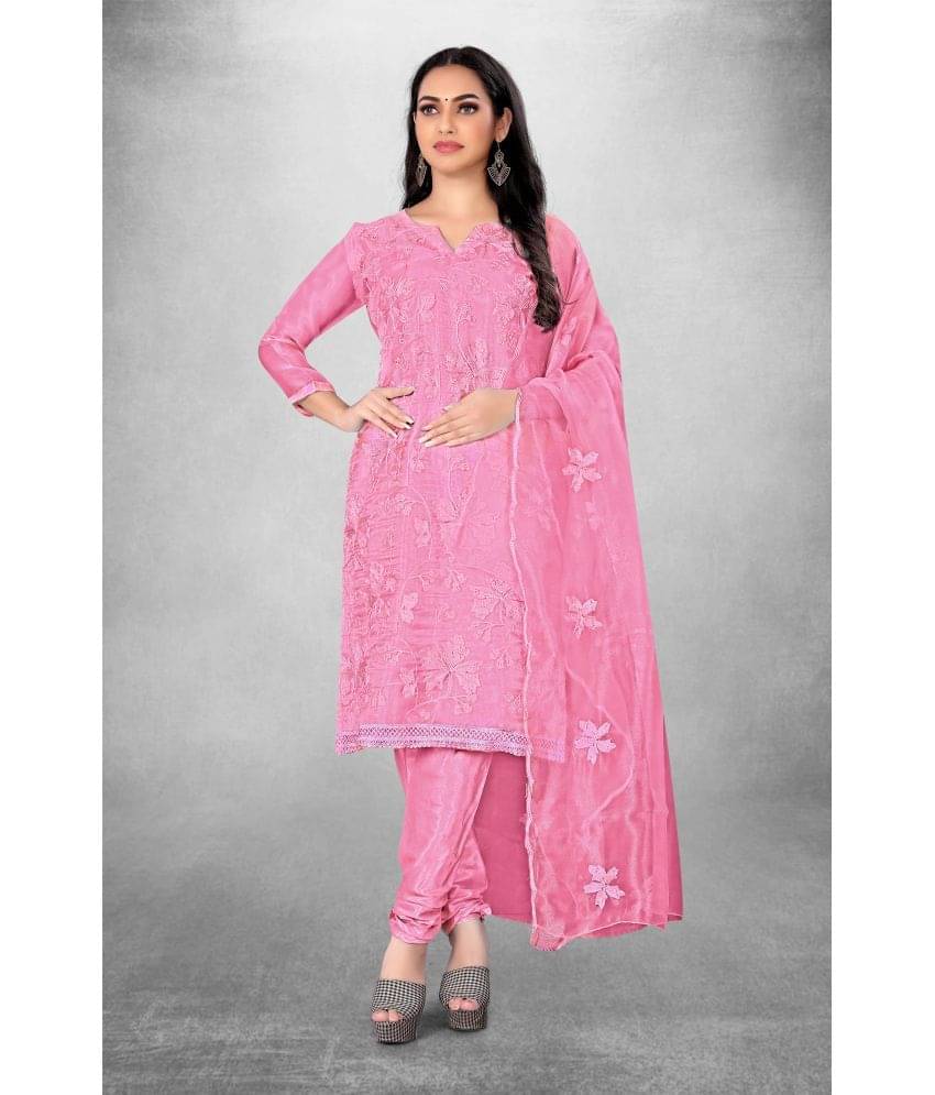 pandadi saree Unstitched Organza Printed Dress Material - Pink ( Pack of 1 ) pandadi saree Unstitched Organza Printed Dress Material - Pink ( Pack of 1 )