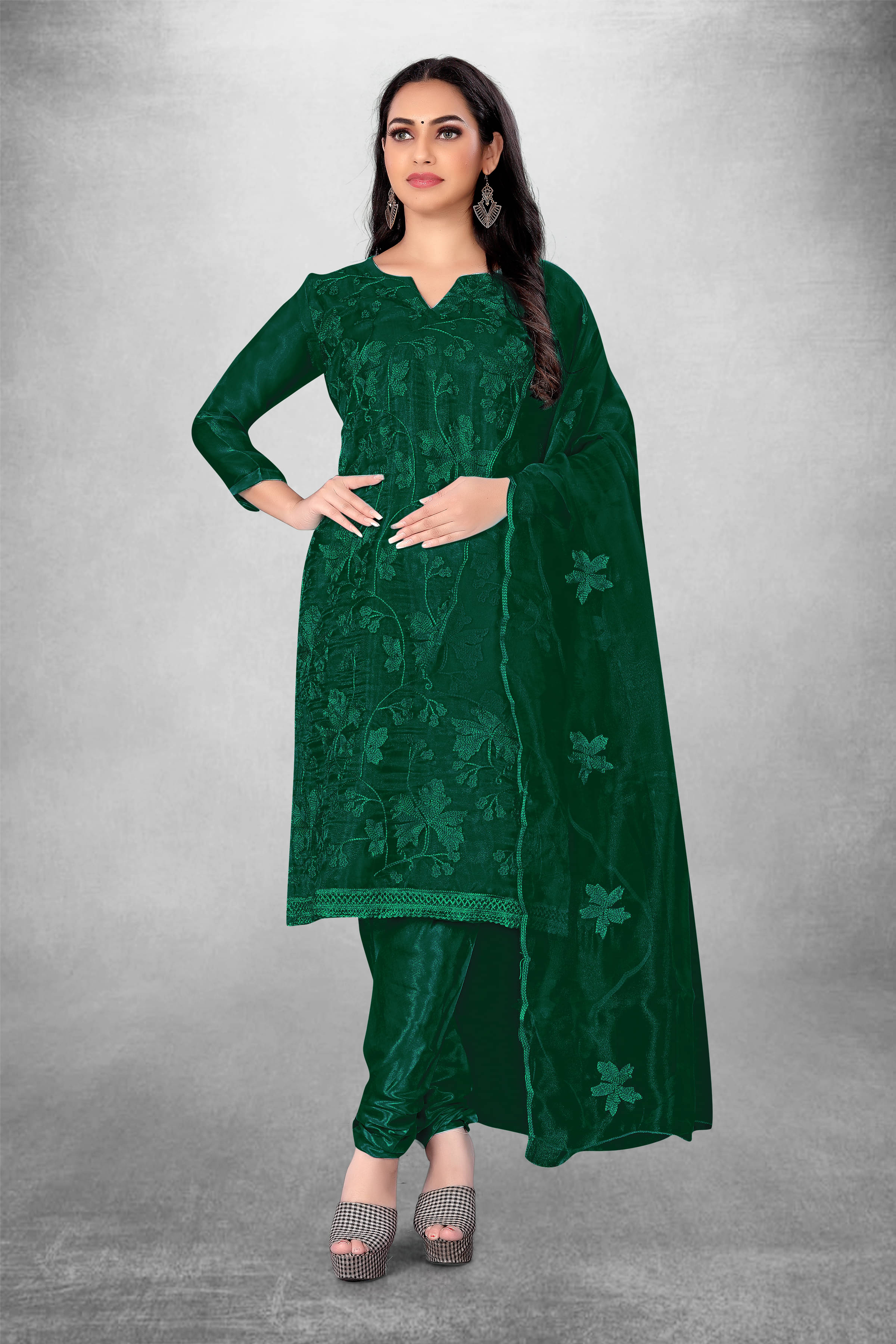     			pandadi saree Unstitched Organza Printed Dress Material - Mint Green ( Pack of 1 )