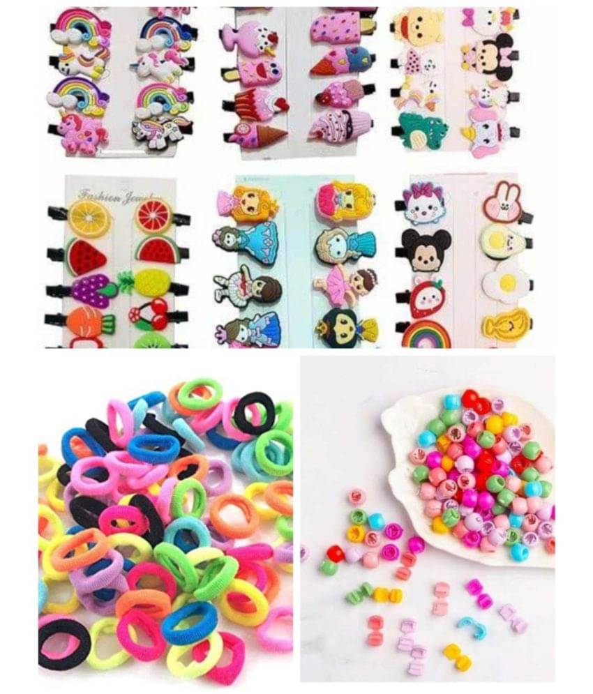 50 Pieces Hair Accessories Combo - Mini Hair Beads Claw | Cartoon Hair Clips | Mini Rubber Band - Multicolor for Women & Girls     			50 Pieces Hair Accessories Combo - Mini Hair Beads Claw | Cartoon Hair Clips | Mini Rubber Band - Multicolor for Women & Girls