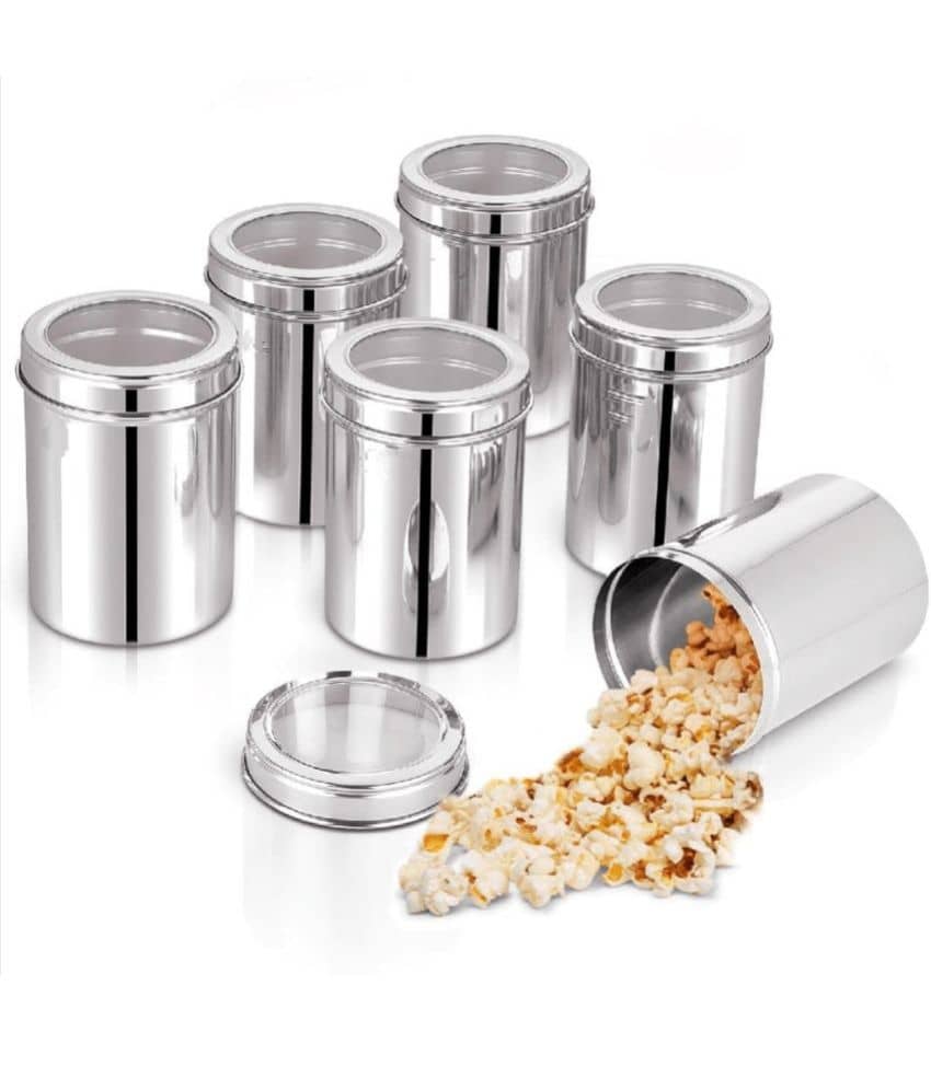 ATROCK Grocery Canisters Steel Silver Multi-Purpose Container ( Set of 6 )