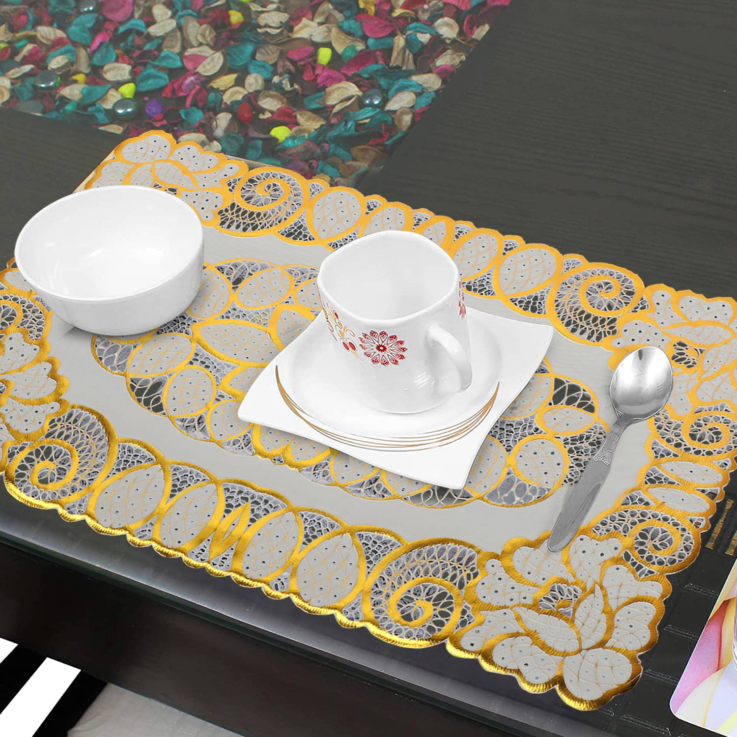     			Gold Printed PVC 6 Seater Table Mats (Pack of 6)